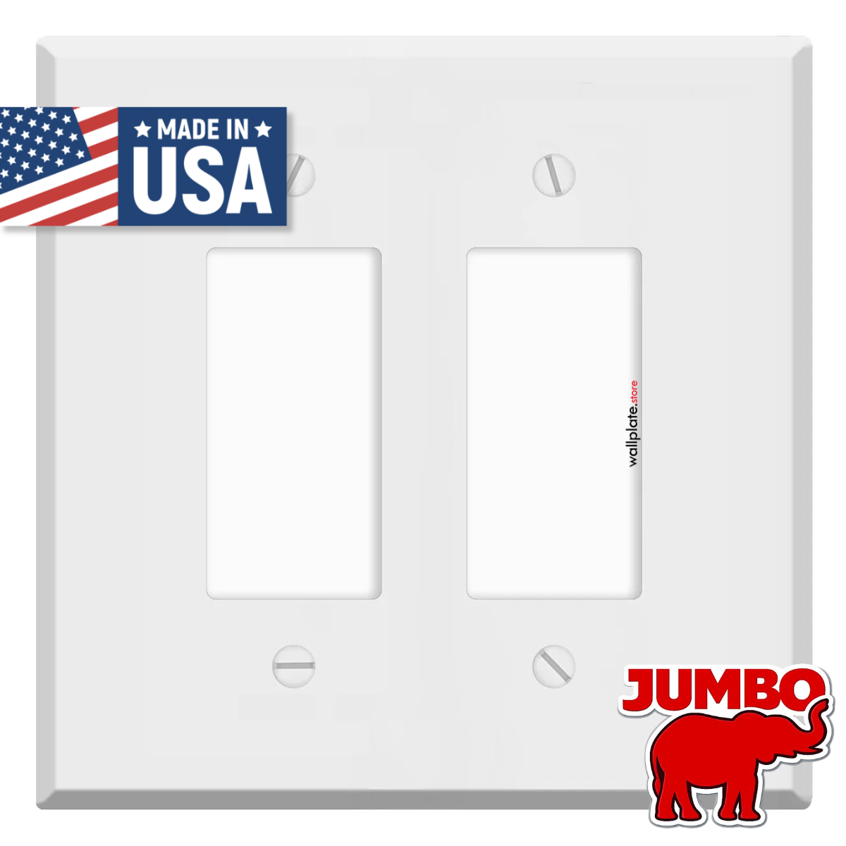2-Gang Jumbo Oversize Wall Plate Cover – Compatible with Decora® Devices – White Painted Metal – Made in USA