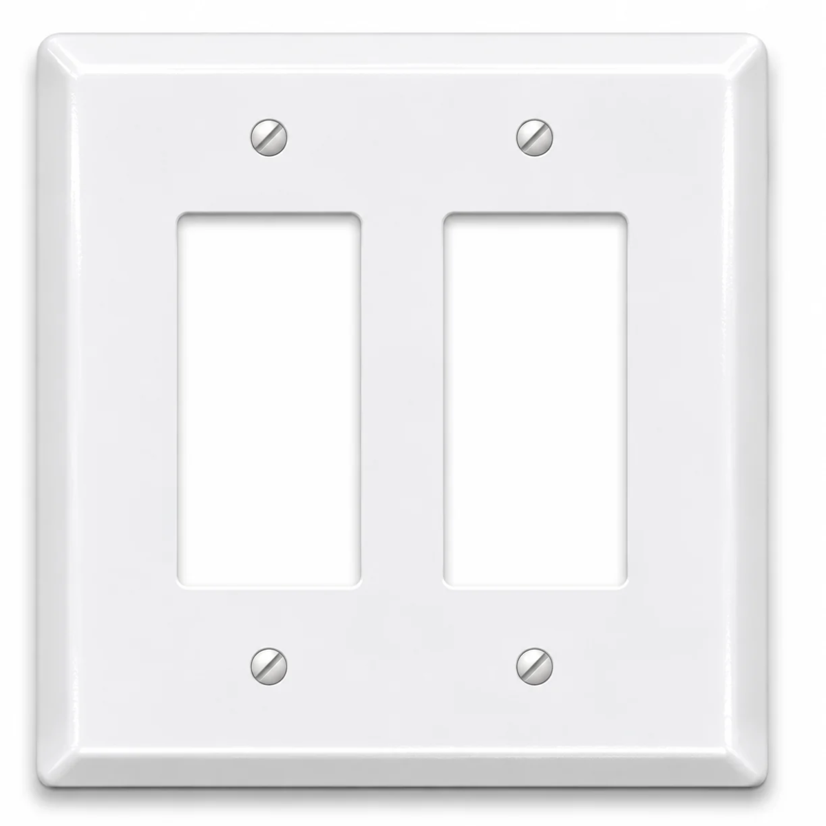 2-Gang Oversize Metal Wall Plate – 2 Decora/GFCI Openings – White Semi-Gloss, Item 86835