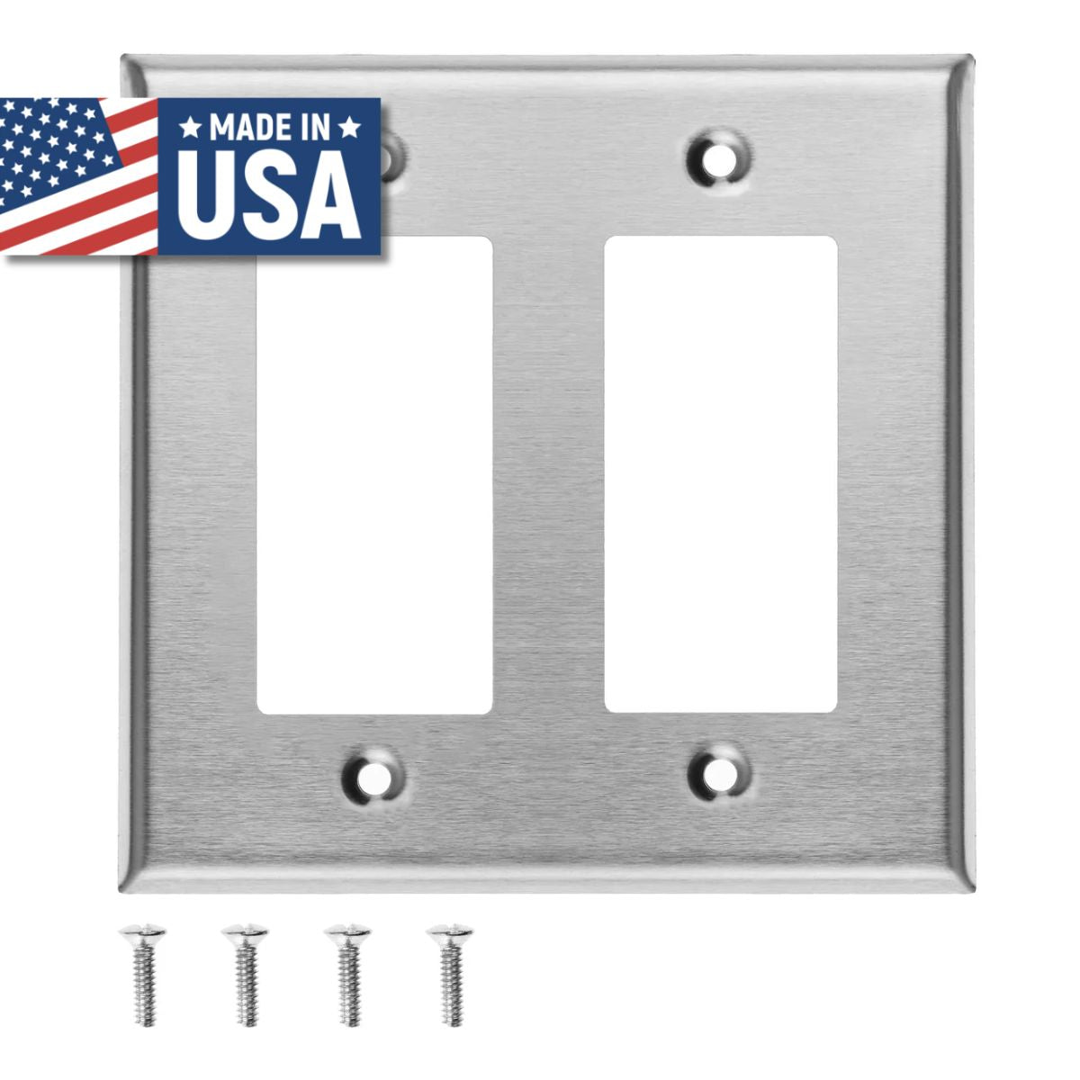 2-Gang Stainless Steel Rocker GFCI Decora® Style Wall Plate, Made in USA