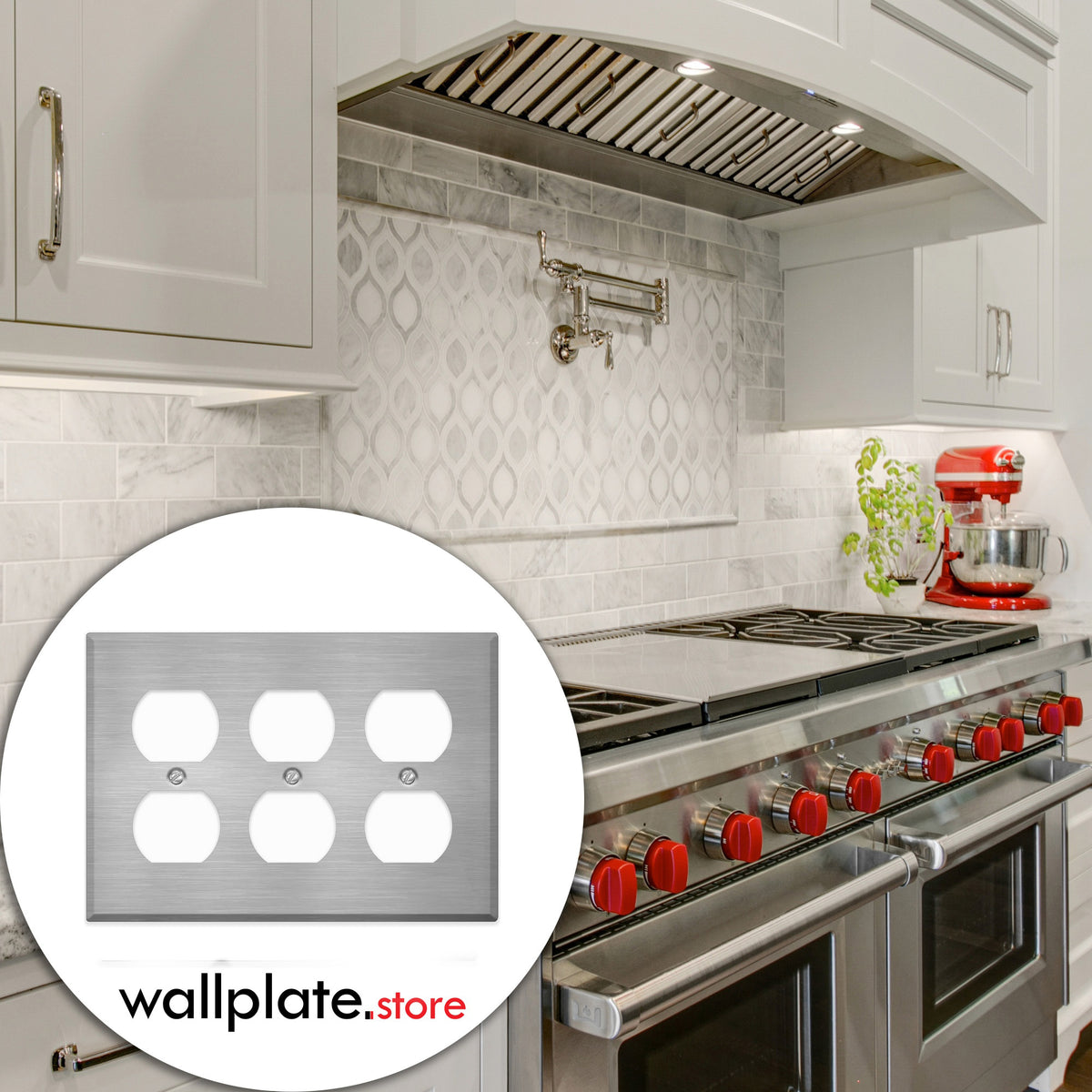 3-Gang Standard Stainless Steel Wall Plate – 3 Duplex Receptacles – Type 430 Satin