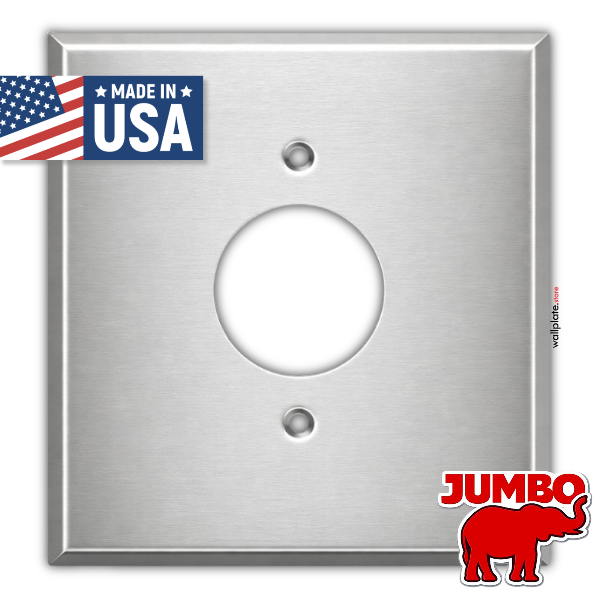 2-Gang Oversize Stainless Steel Wall Plate โ 1 Centered Single Receptacle Opening (1.405 in.) โ Type 430 Satin
