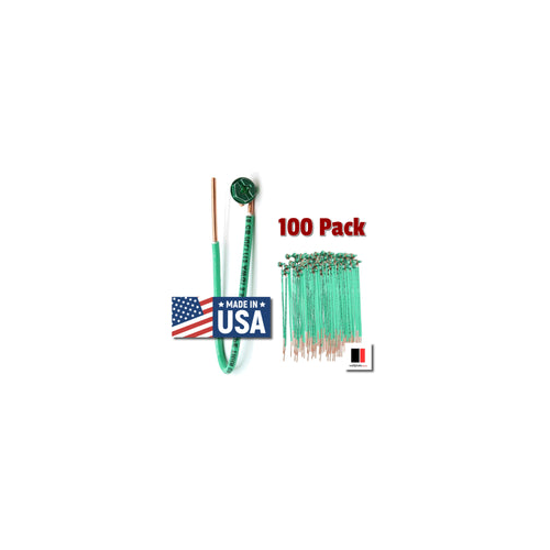 (Pack of 100) Green Ground Wire and Screw, Solid Copper, Grounding Wire 6.5 Inches, Edge Stripped 5/8'', 10/32 x 3/8 Green Screw, 12 AWG, Captive Green Ground Screw