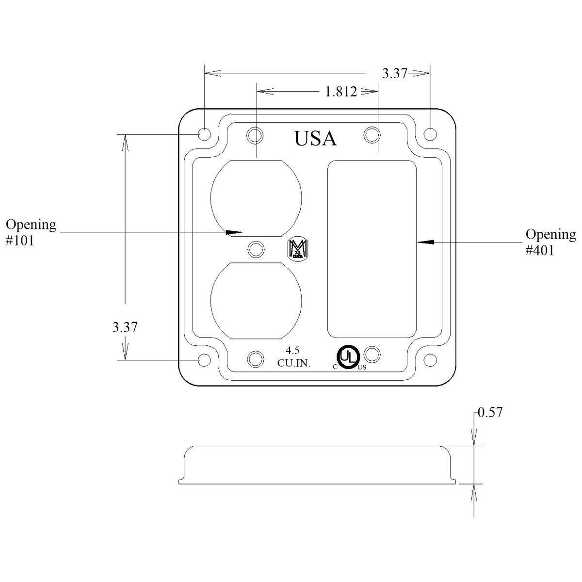 4 Inch Square Cover, Raised 1/2 Inch, Finished Galvanized Steel Duplex & Rocker/GFI