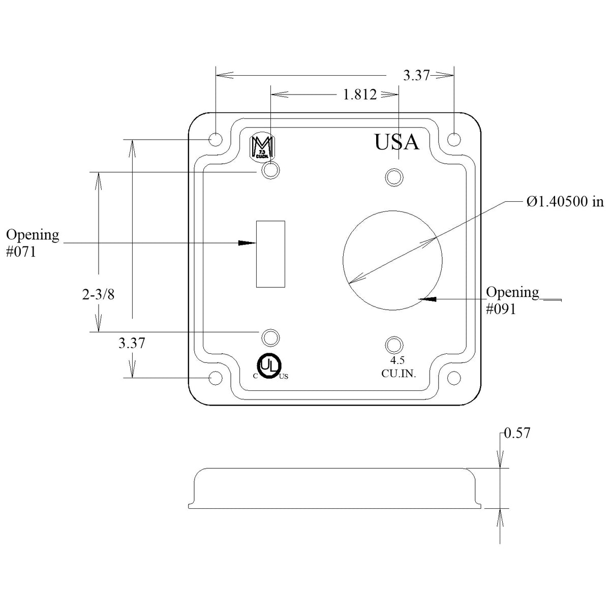 4 Inch Unfinished in Galvanized Steel Square Raised Cover, 1 Toggle and 1 Single Receptacle