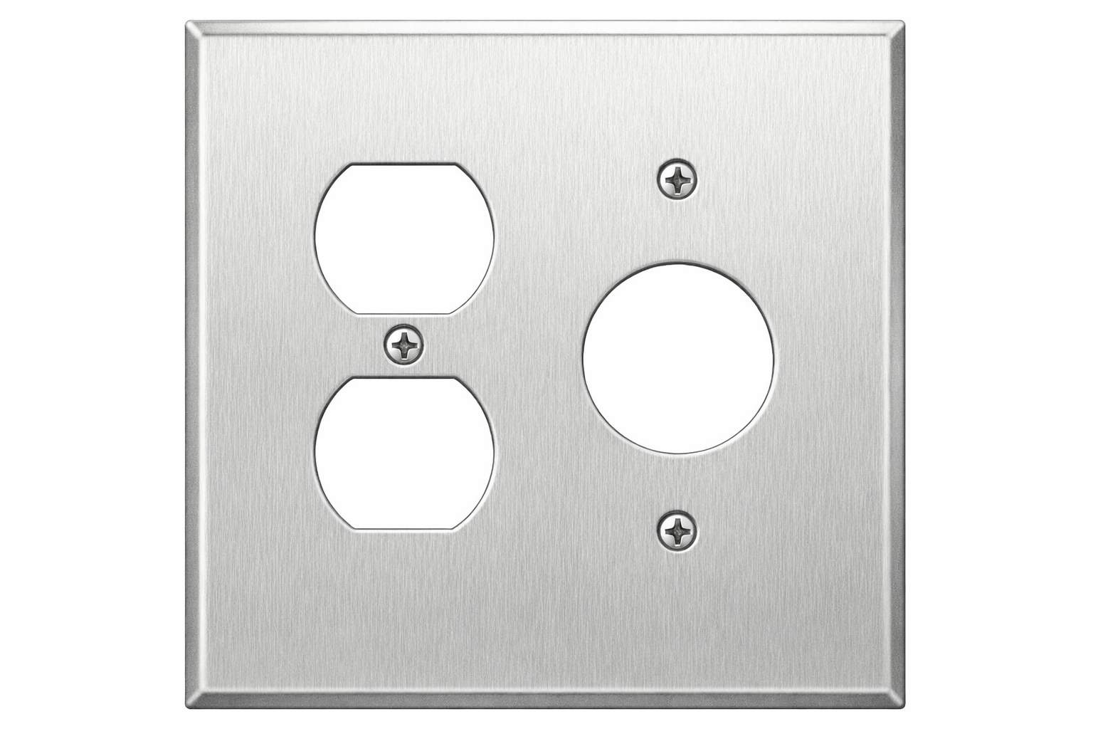 2-Gang With (1) Duplex (1) Single Receptacle Opening (1.405 In. ID), Oversize, Stainless Steel Metallic Finish Wallplate