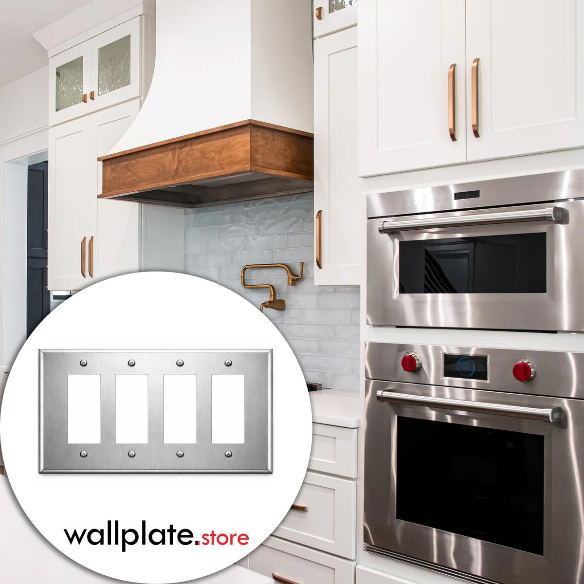 4 Gang Jumbo Oversize Wall Plate Outlet Cover Switch Plate – Compatible with Decora® Devices – Stainless Steel – Made in USA