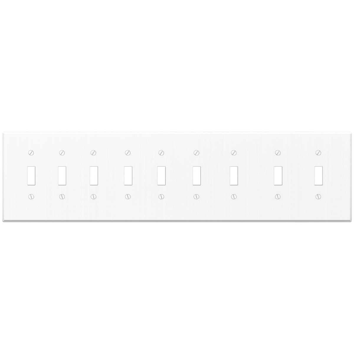 9-Gang Toggle, Standard Size, White Painted Metal Wall Plate