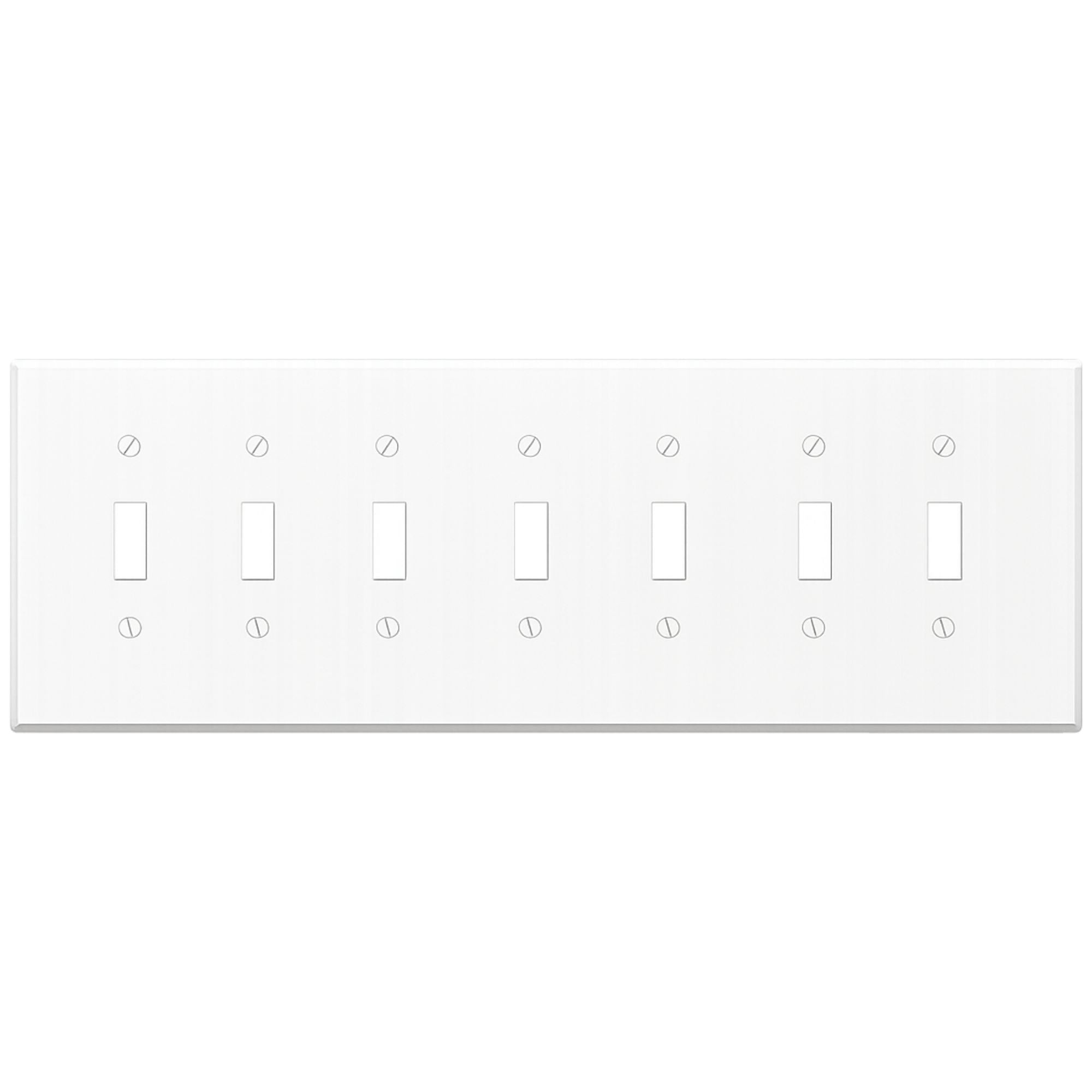 7-Gang Toggle, Standard Size, White Painted Metal Wall Plate
