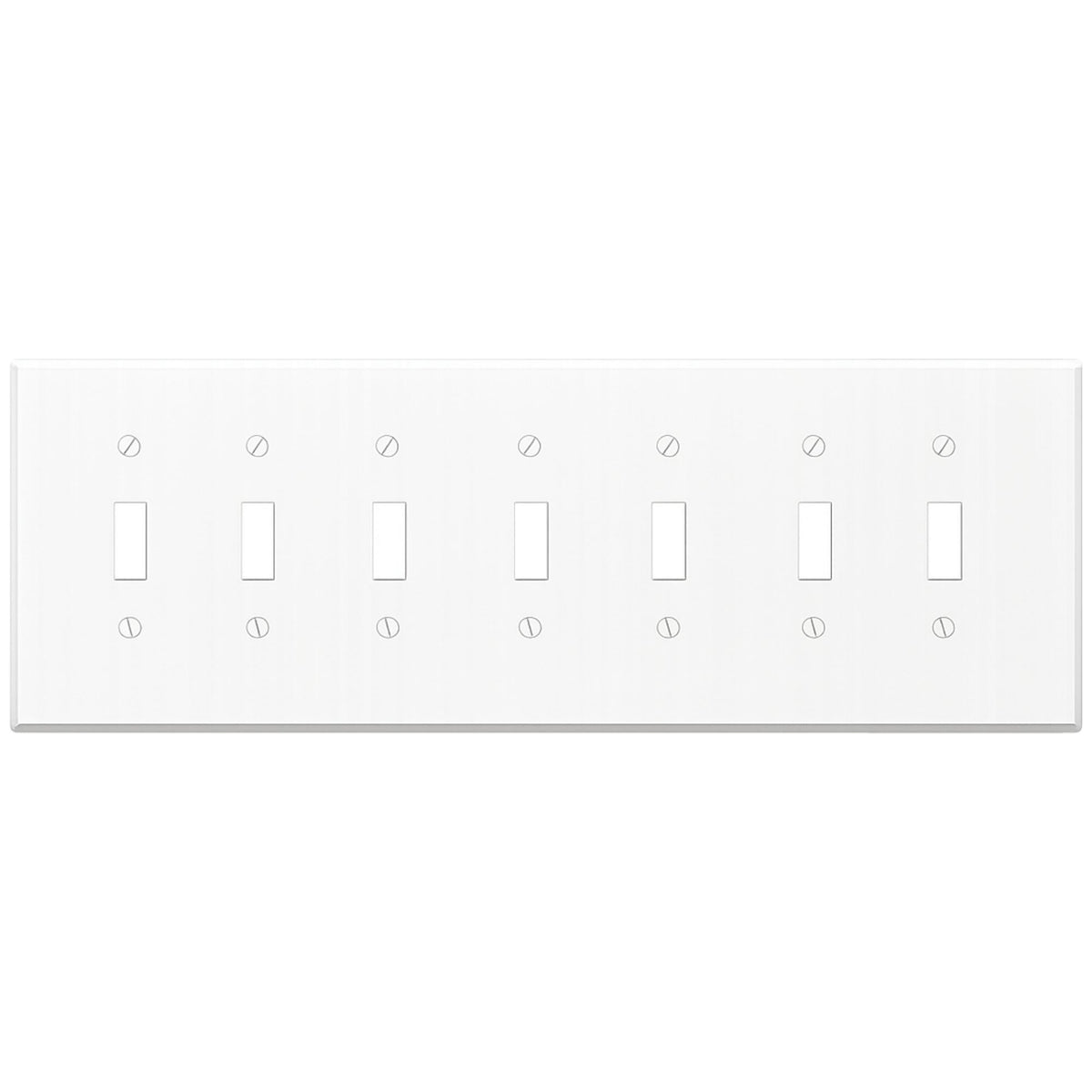 7-Gang Toggle, Standard Size, White Painted Metal Wall Plate
