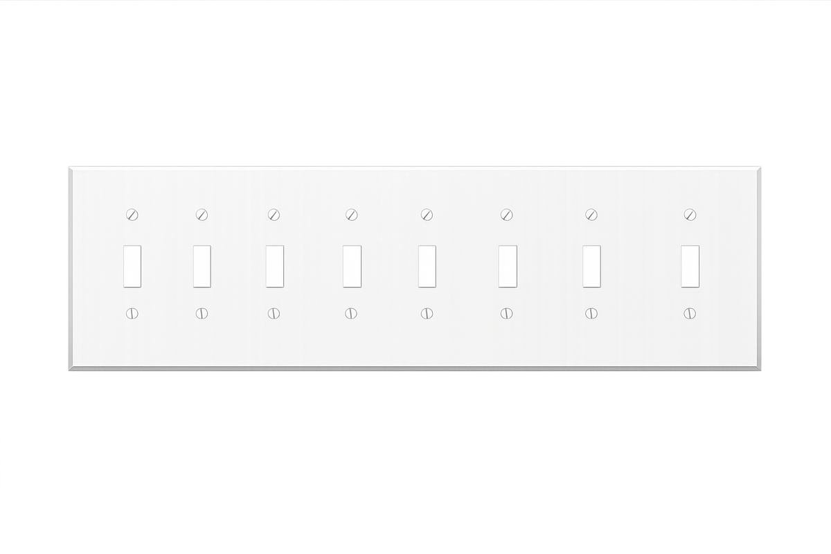 8-Gang Toggle, Standard Size, White Painted Metal Wall Plate