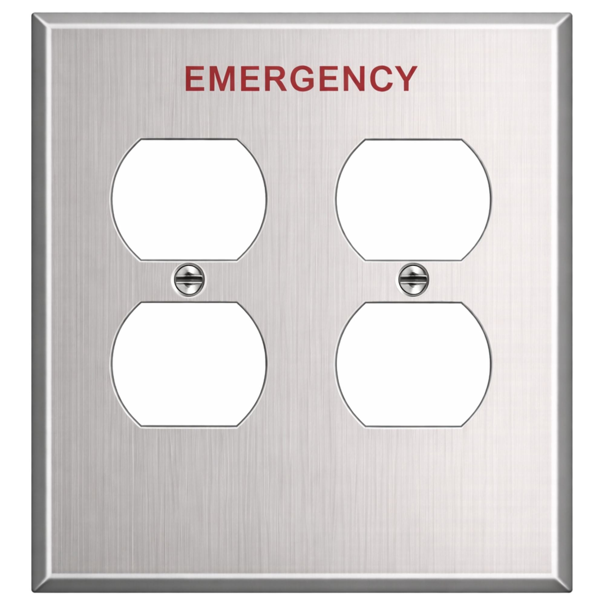 2-Gang Wall Plate, 2 Duplex openings, “Emergency”