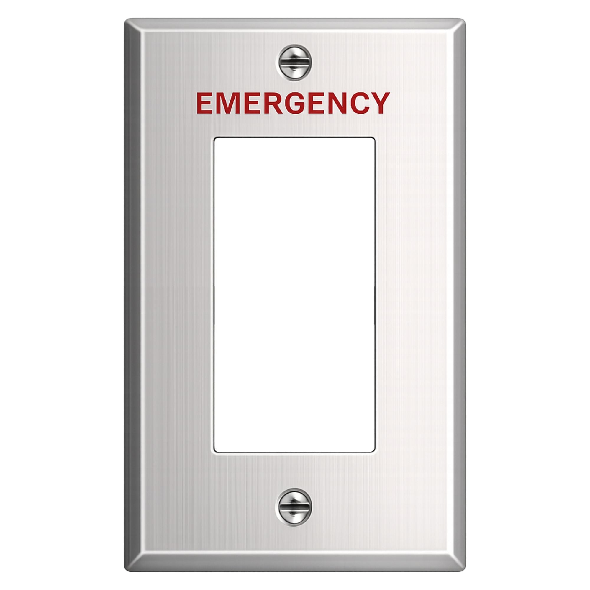 1-Gang Wall Plate, Block Duplex/GFI receptacle opening, “Emergency”