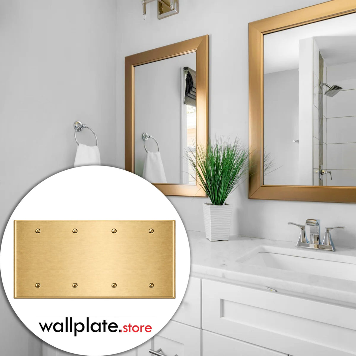 4-Gang Blank, Standard Size, Satin Brass Painted Metal Wall Plate