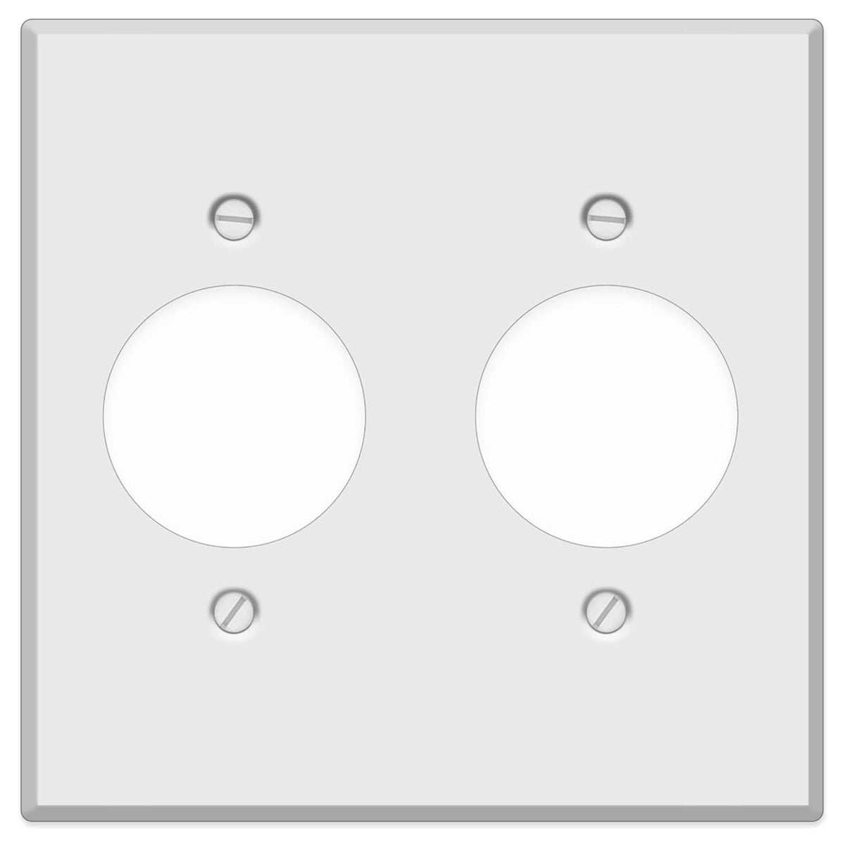 2-Gang, Standard Size, Double Round Receptacle Opening, White Semi-Gloss Metal Wall Plate Cover - Made in USA
