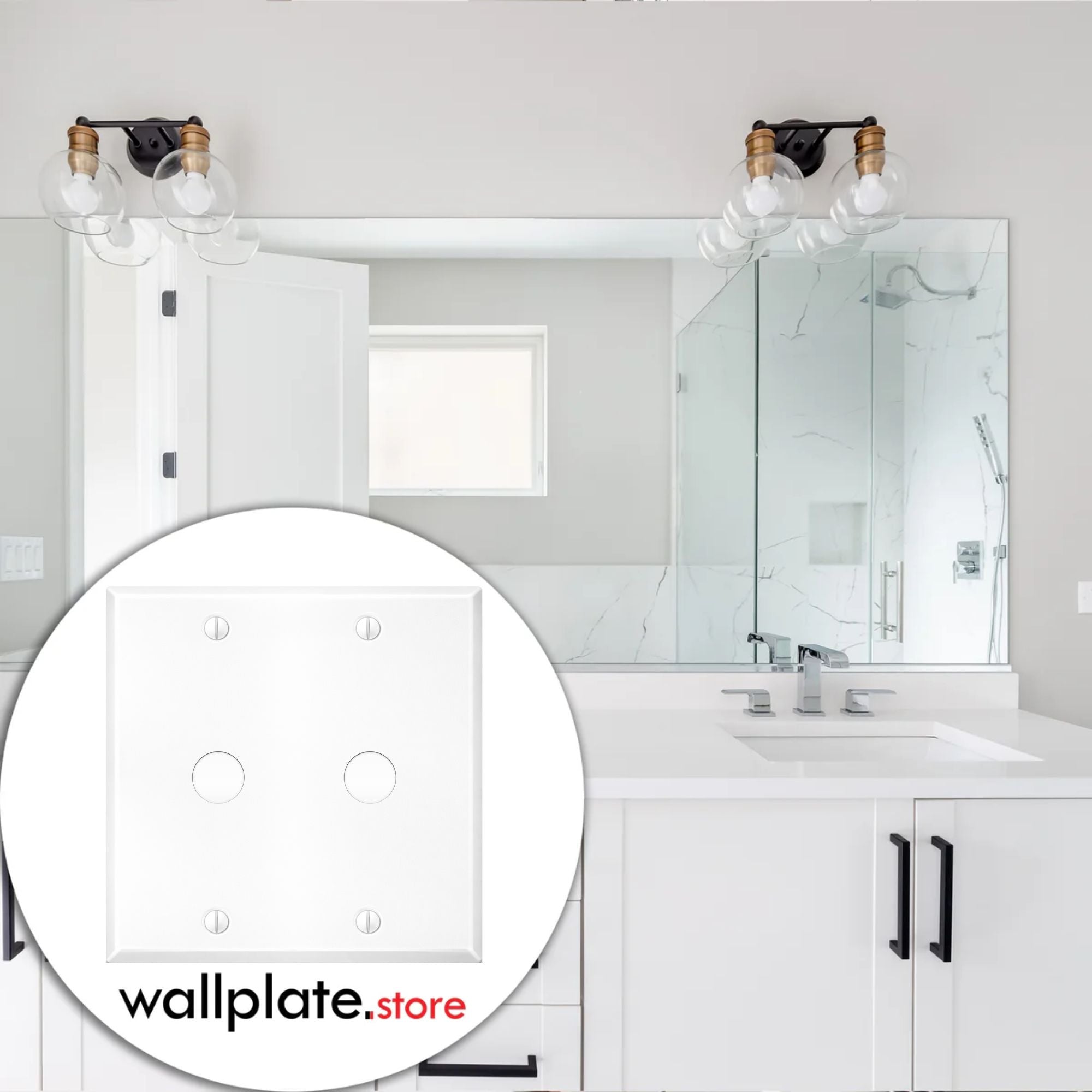 2-Gang, Standard Size, Double Round Telephone Opening, White Semi-Gloss Metal Wall Plate Cover - Made in USA