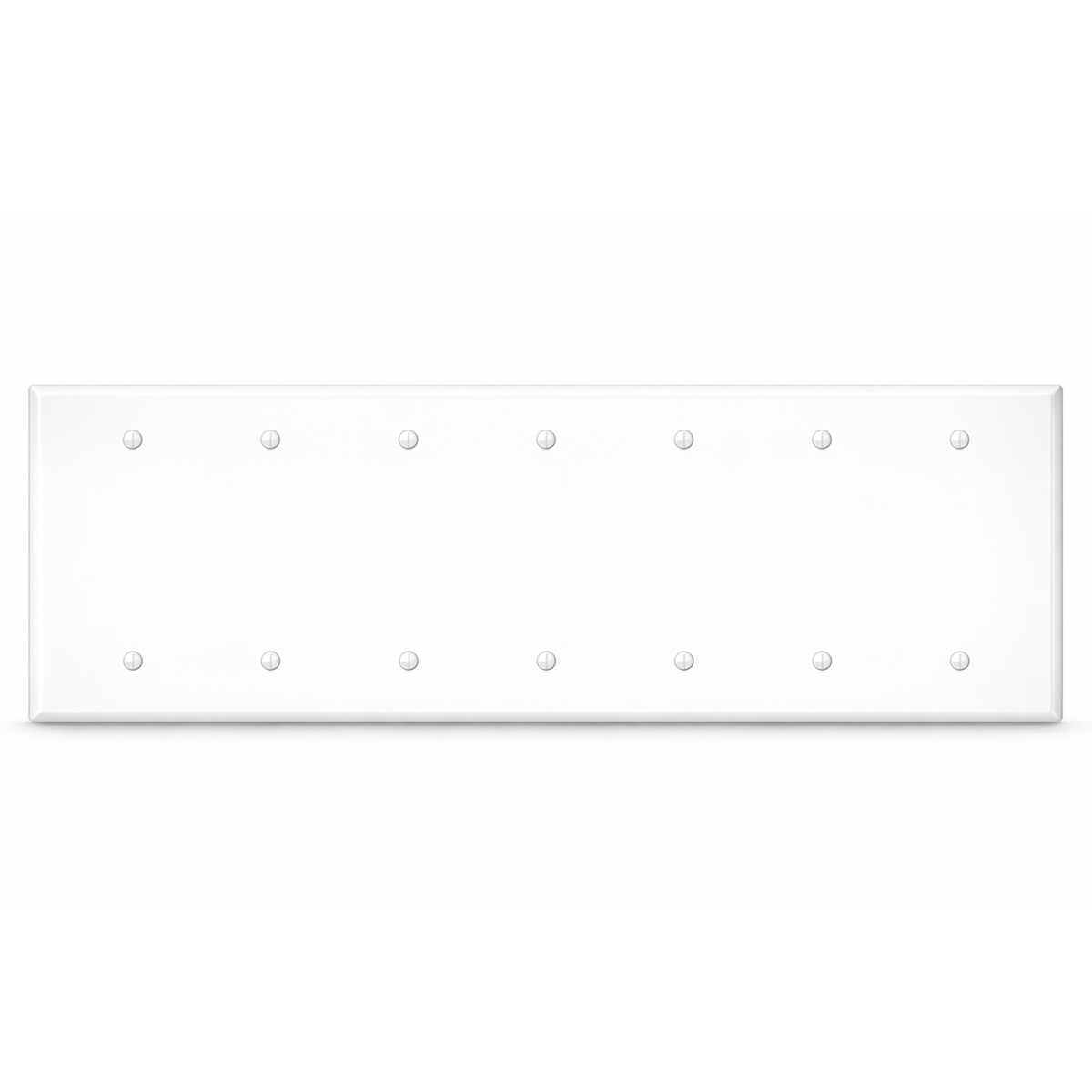7-Gang, Standard Size, Blank, White Semi-Gloss Metal Wall Plate Cover - Made in USA