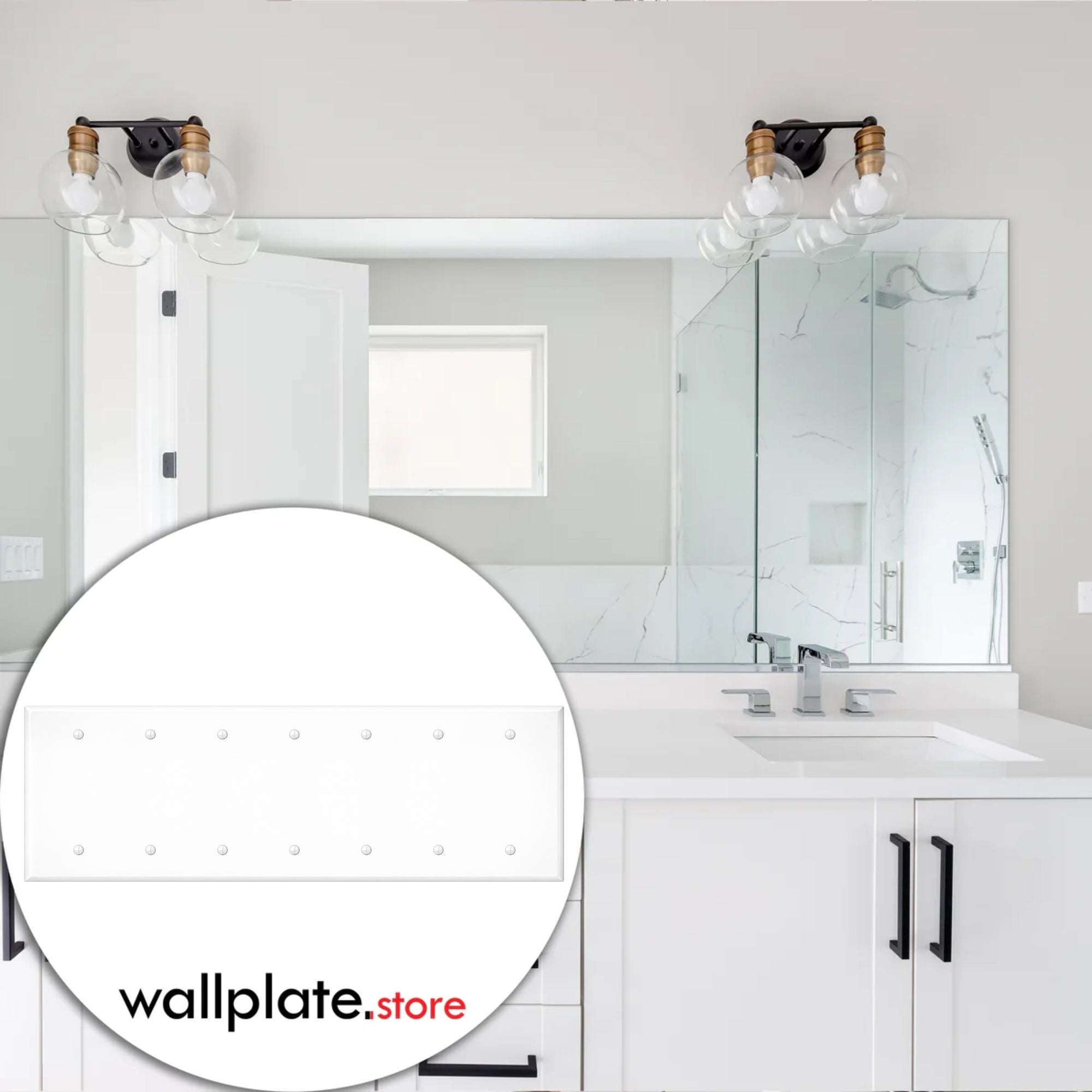 7-Gang, Standard Size, Blank, White Semi-Gloss Metal Wall Plate Cover - Made in USA