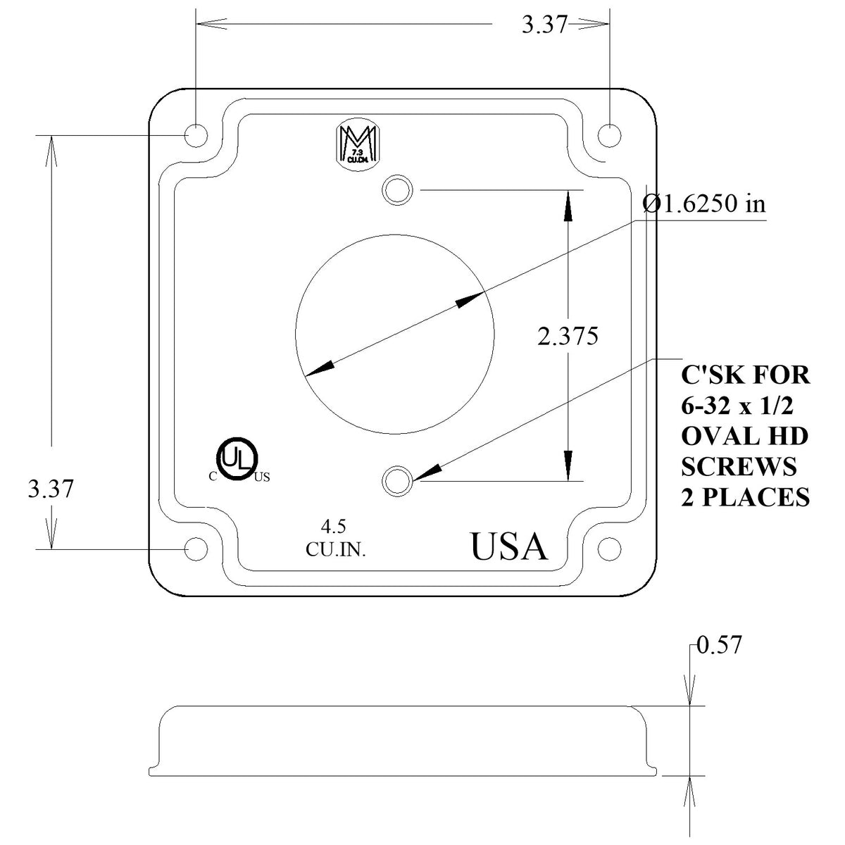 1-Gang, Single 1.6250 Diameter Receptacle, Unfinished Galvanized Steel 4 Inch Raised Cover - Made in USA