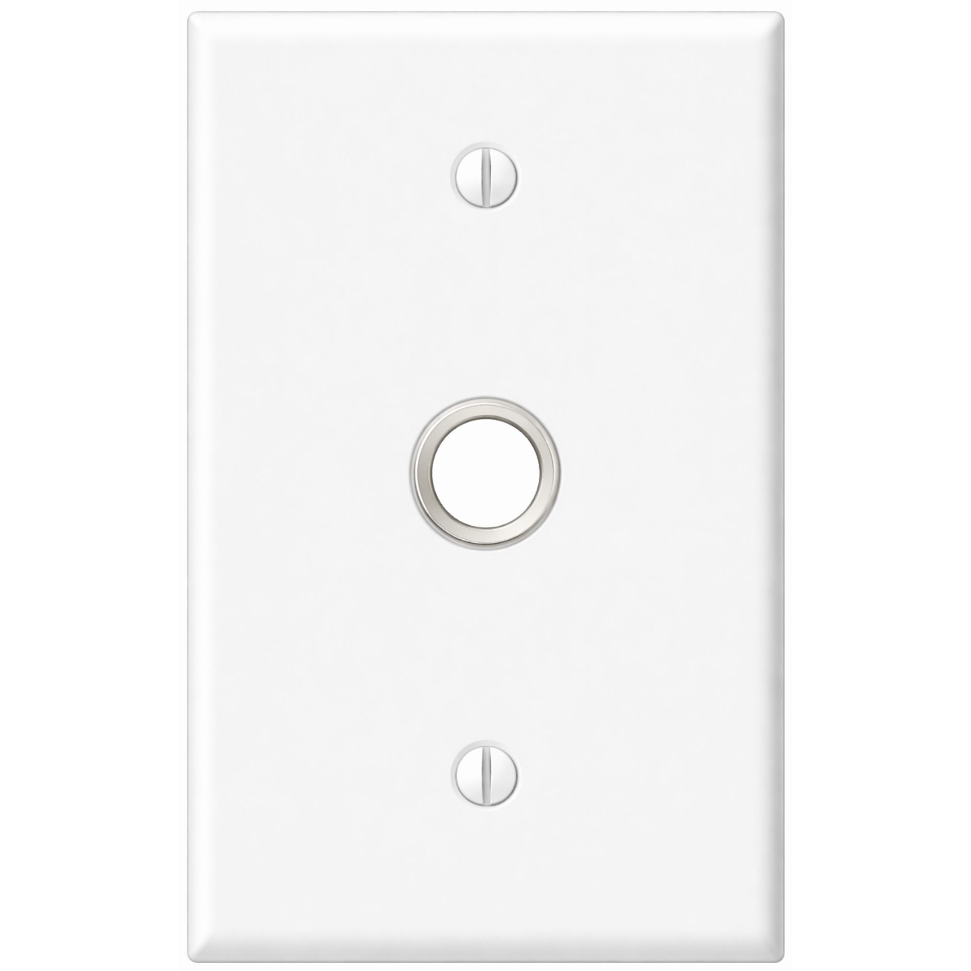 1-Gang, Standard Size, 5/8 In Round Telephone Opening with Metal Blushing, White Semi-Gloss Metal Wall Plate Cover - Made in USA