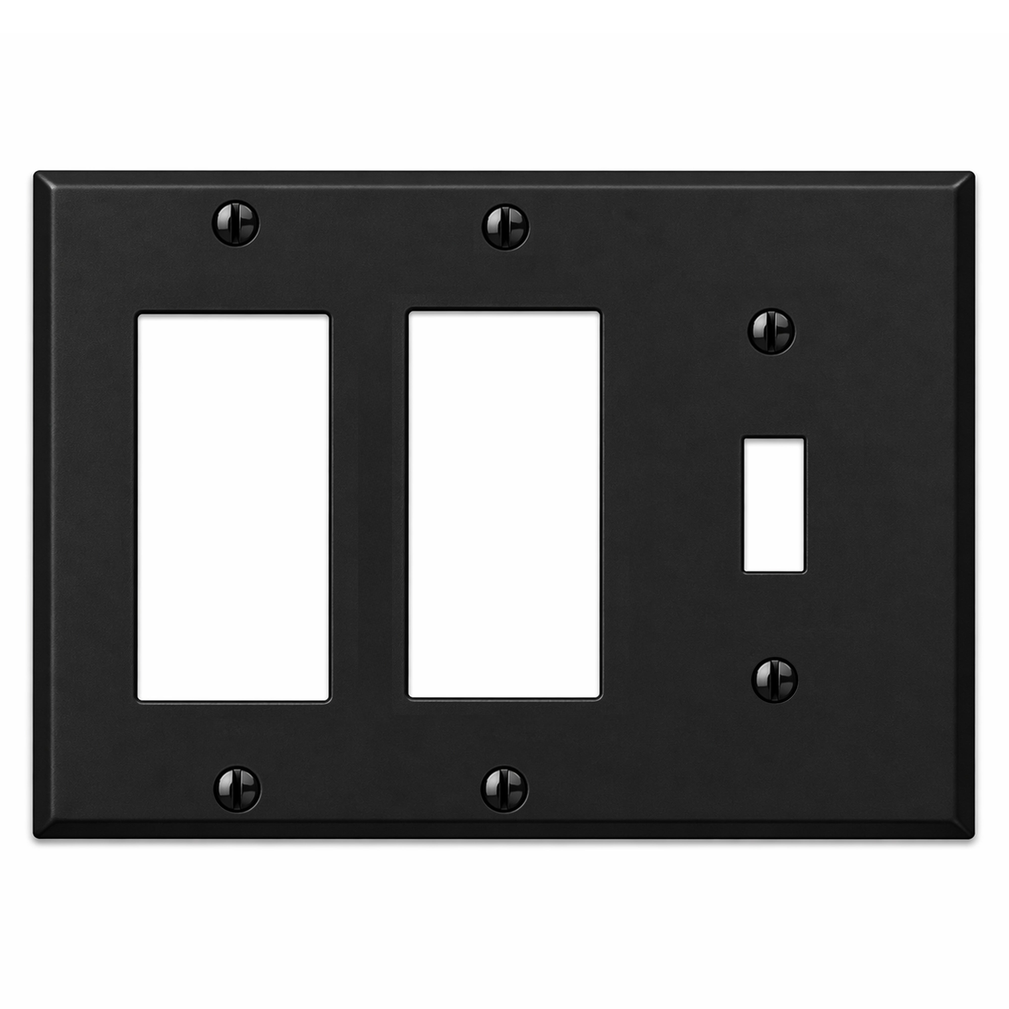 3-Gang, Standard Size, 1 Toggle Switch and 2 Rocker/GFI, Black Matte Plate Cover - Made in USA