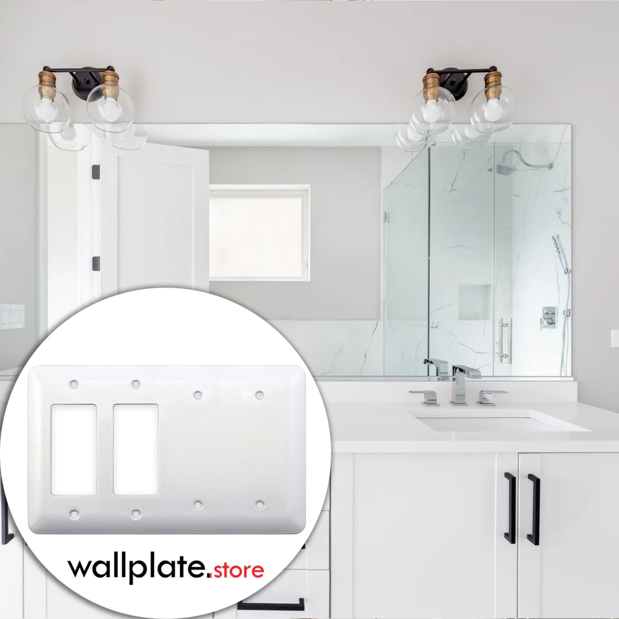 4-Gang, Princess Size, 2 Rocker/GFI and 2 Blanks, White Semi-Gloss Finish Plate Cover - Made in USA