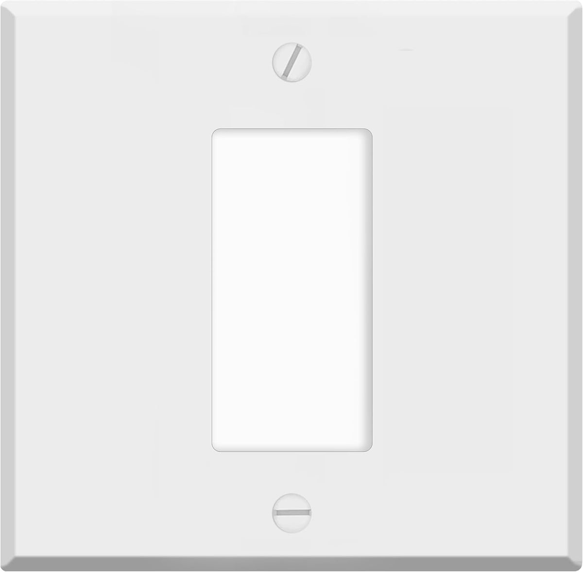 2‑Gang Standard Size Decora®‑Style Wall Plate – Centered GFCI Rocker Opening – White Metal (Made in USA)