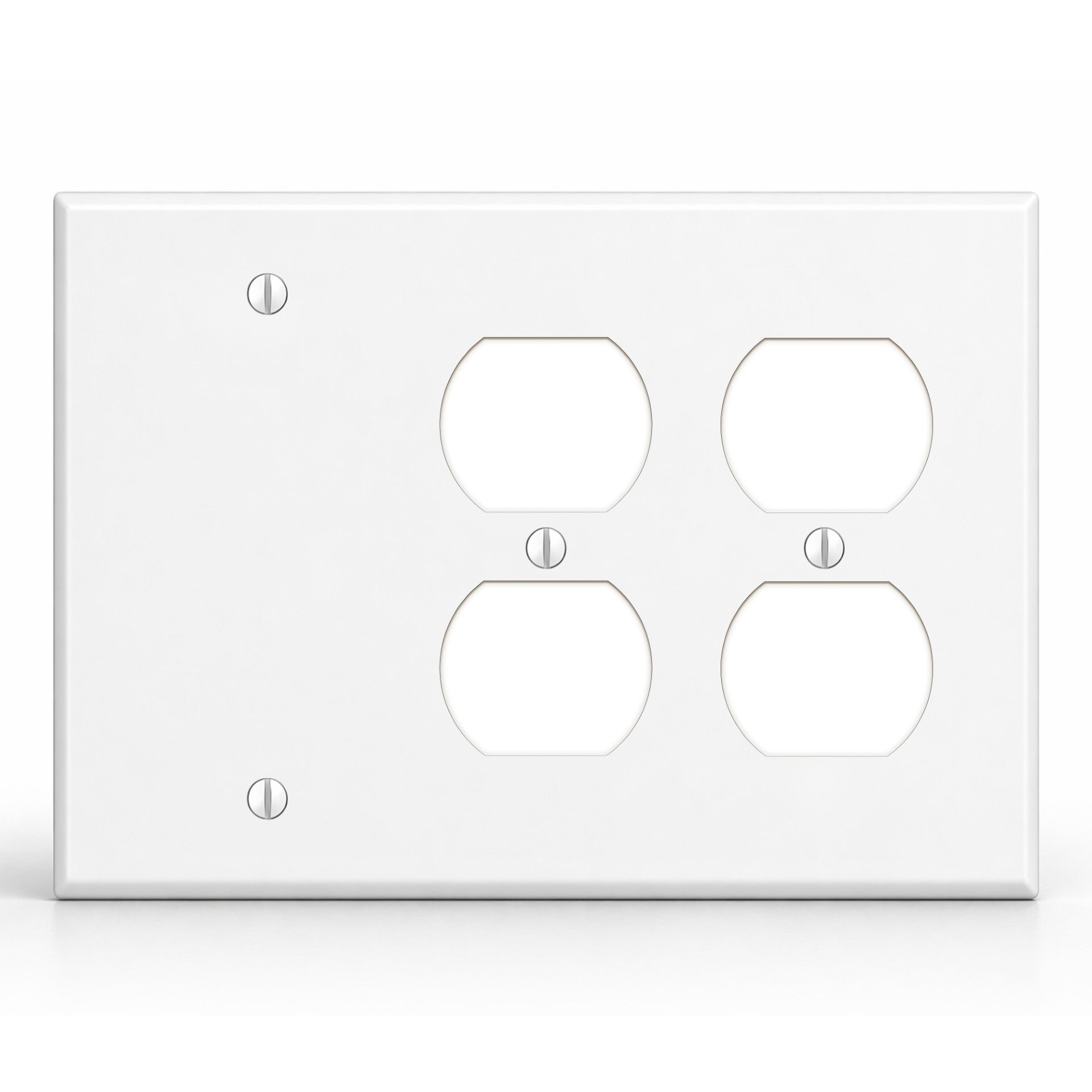 3-Gang, Standard Size, 1 Blank and 2 Duplex, White Semi-Gloss Finish Plate Cover - Made in USA