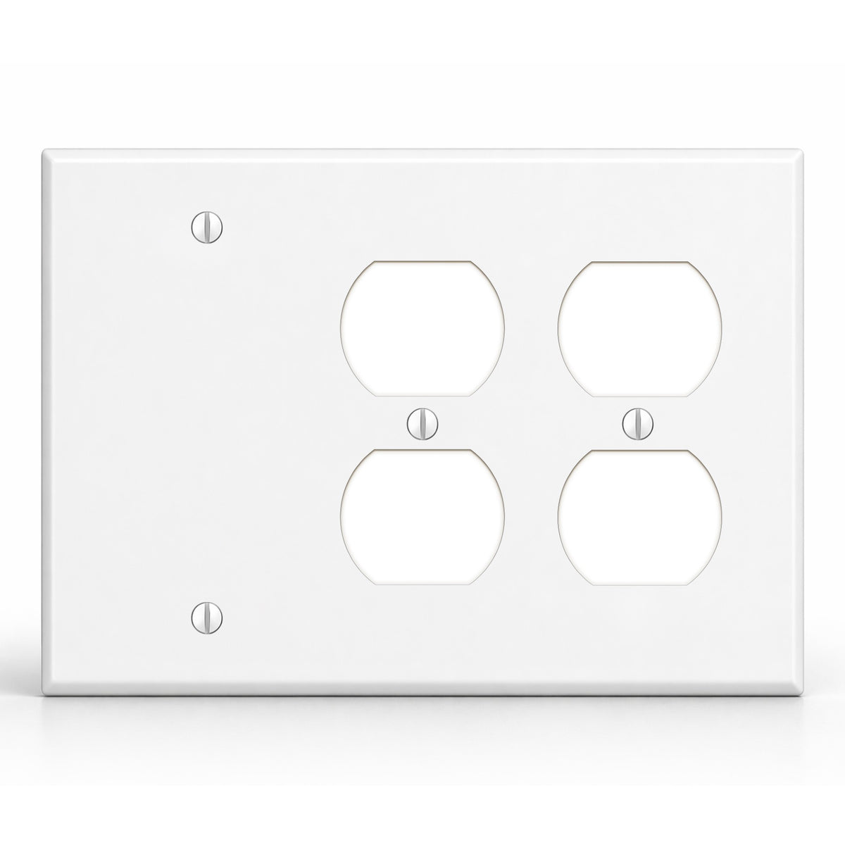 3-Gang, Standard Size, 1 Blank and 2 Duplex, White Semi-Gloss Finish Plate Cover - Made in USA