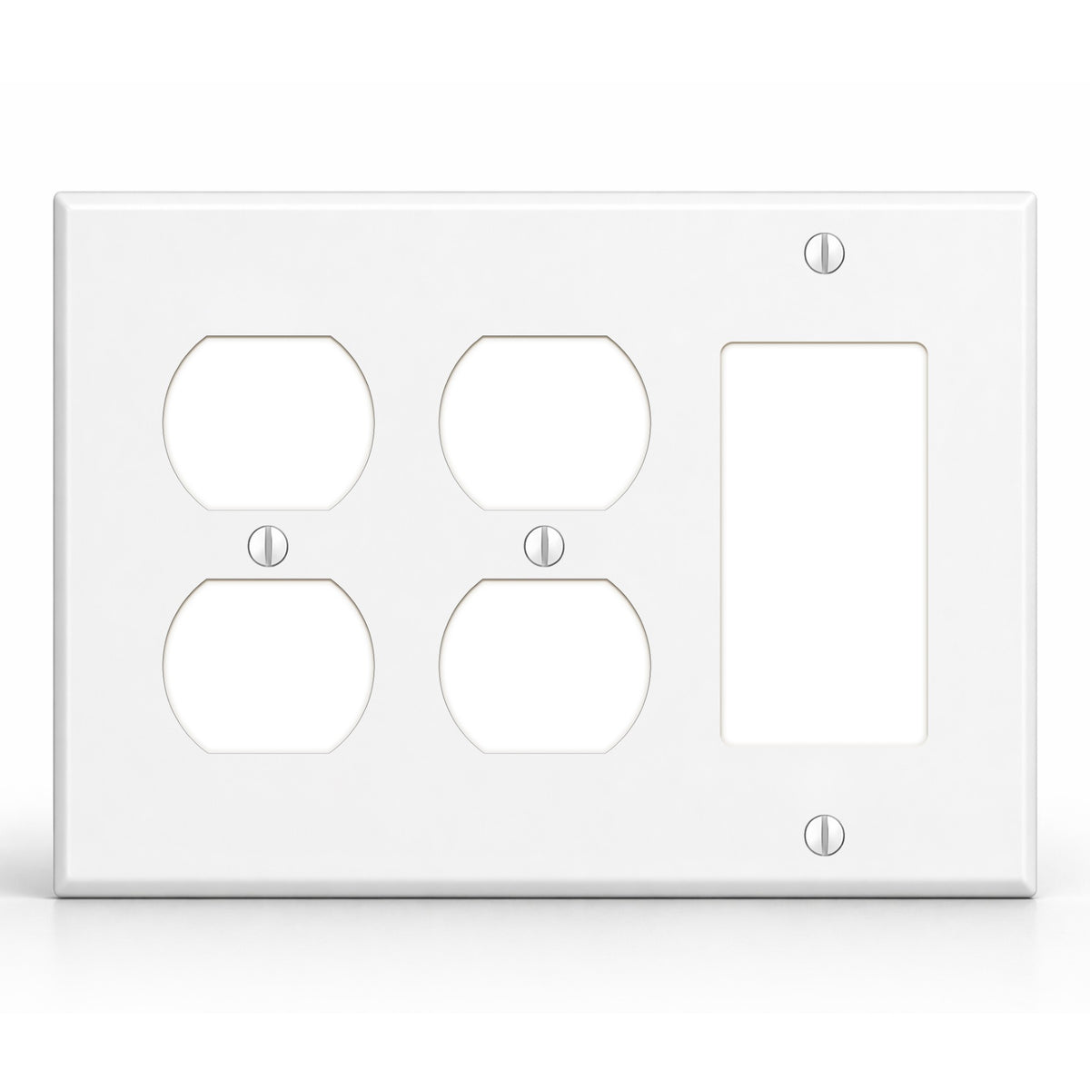 3-Gang, Standard Size, 2 Duplex Receptacles and 1 Rocker/GFI, White Semi-Gloss Finish Plate Cover - Made in USA