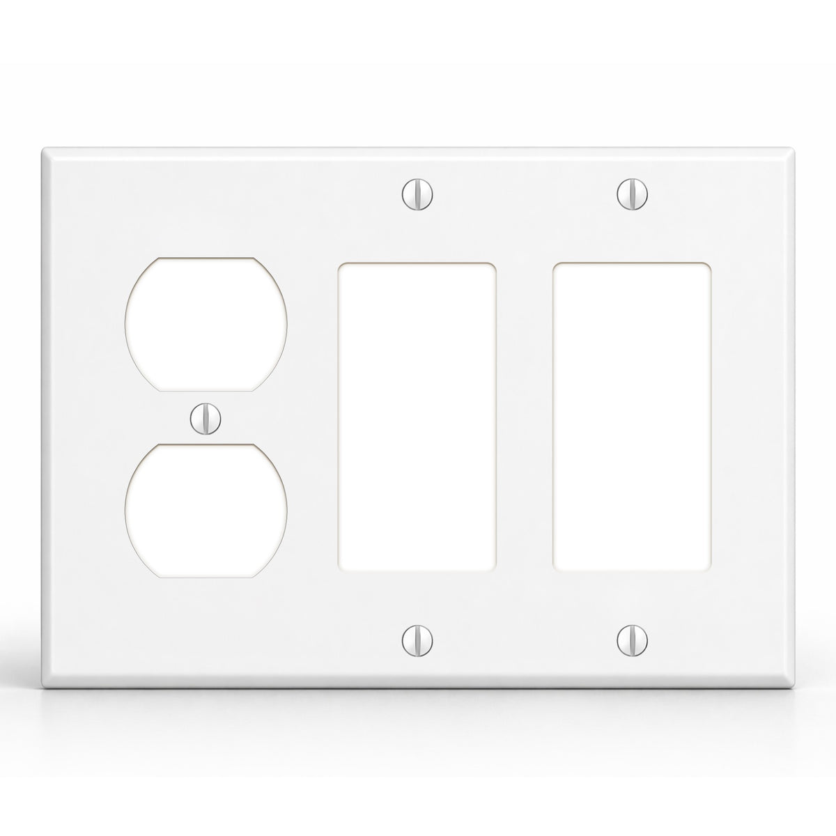 3-Gang, Standard Size, 1 Duplex Receptacle and 2 Rocker/GFI, White Semi-Gloss Finish Plate Cover - Made in USA