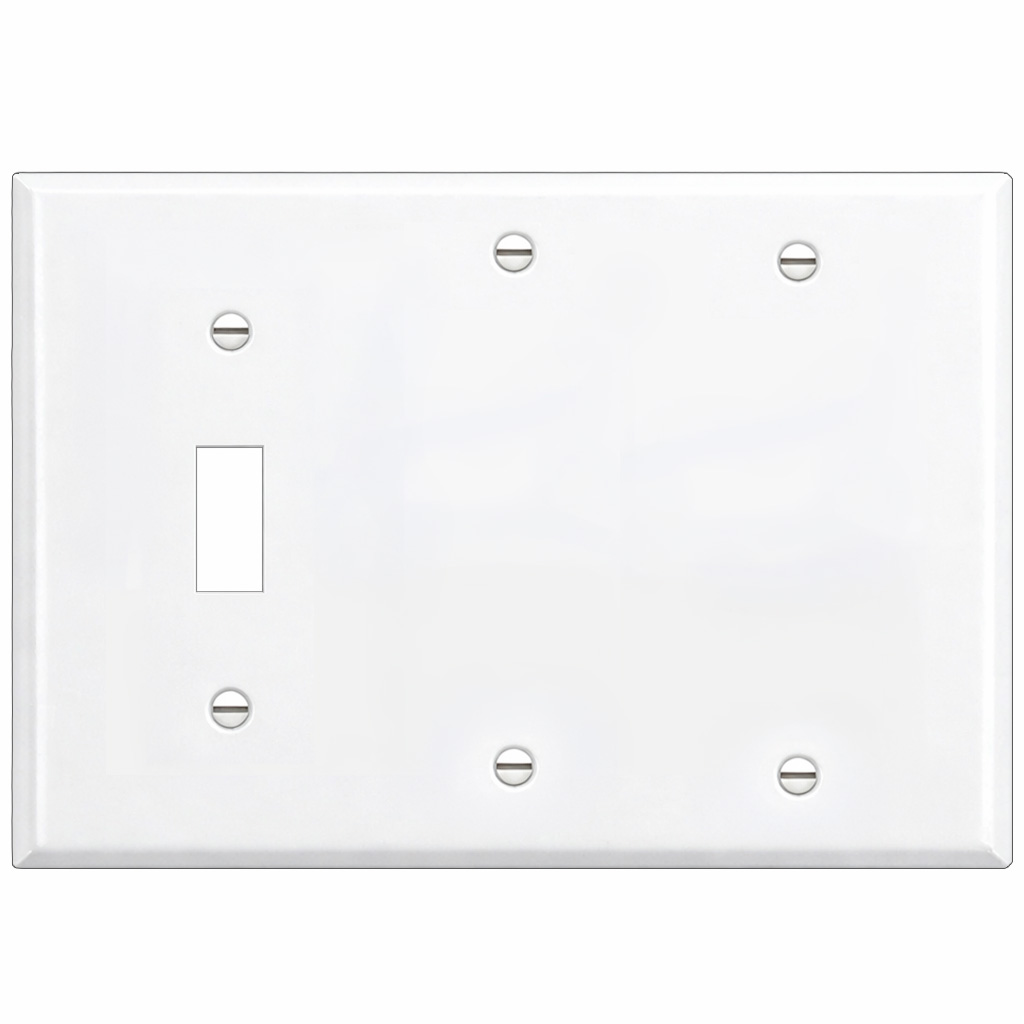 3-Gang Standard Metal Wall Plate – 1 Toggle Opening + 2 Blanks – White Semi-Gloss