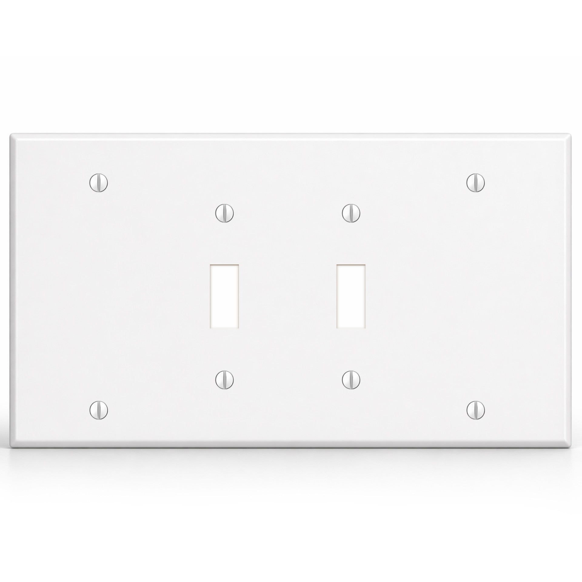 4-Gang, Standard Size, 2 Toggle Switches and 2 Blanks, White Semi-Gloss Finish Wall Plate Outlet Cover - Made in USA