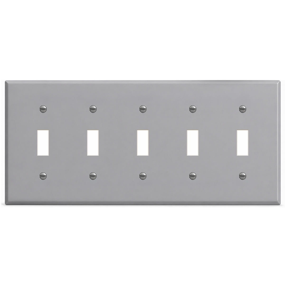 5-Gang, Standard Size, 5 Toggle Switch, Gray Semi-Gloss Finish Metal Wall Plate Outlet Cover - Made in USA