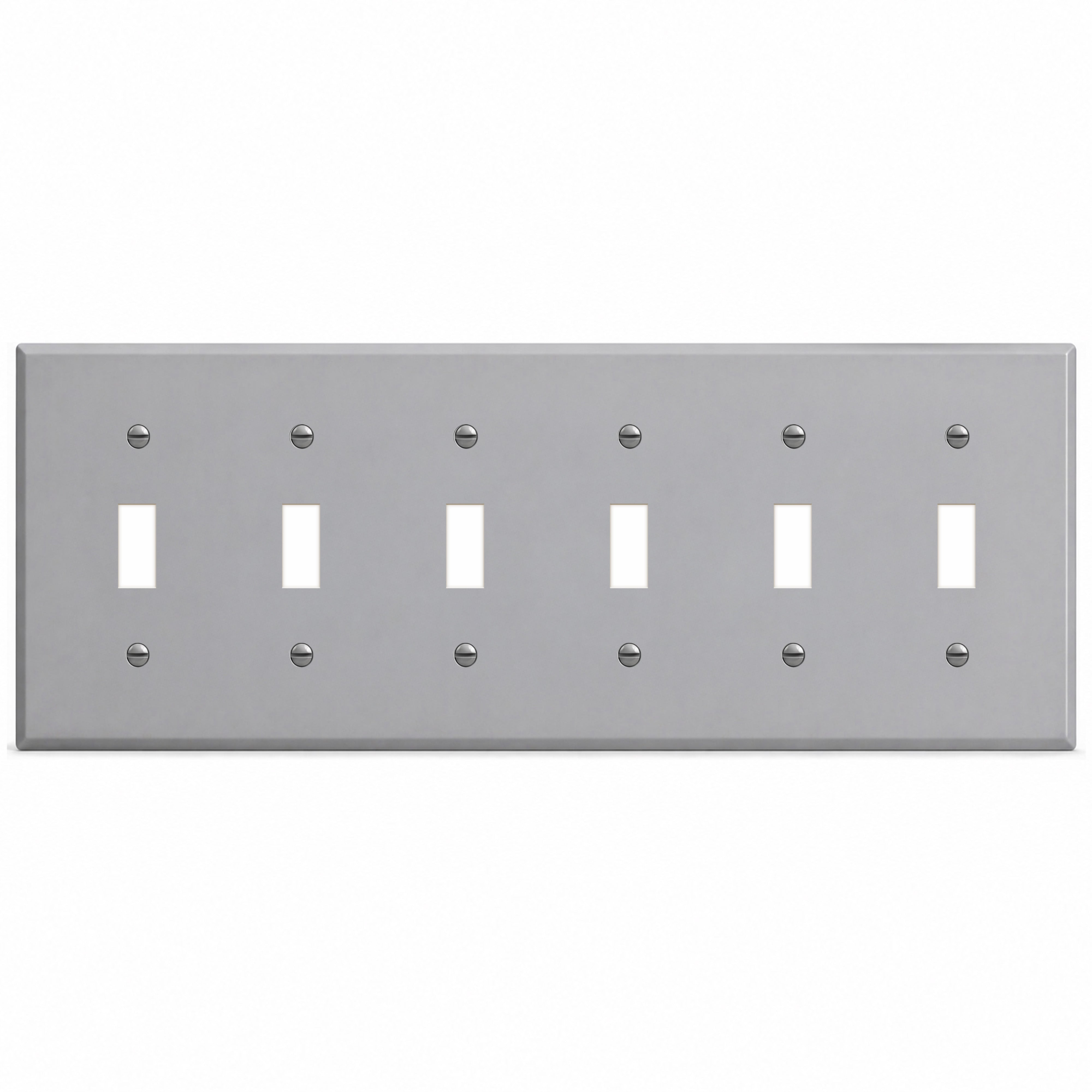 6-Gang, Standard Size, 6 Toggle Switches, Gray Semi-Gloss, Finish Metal Wall Plate Outlet Cover - Made in USA
