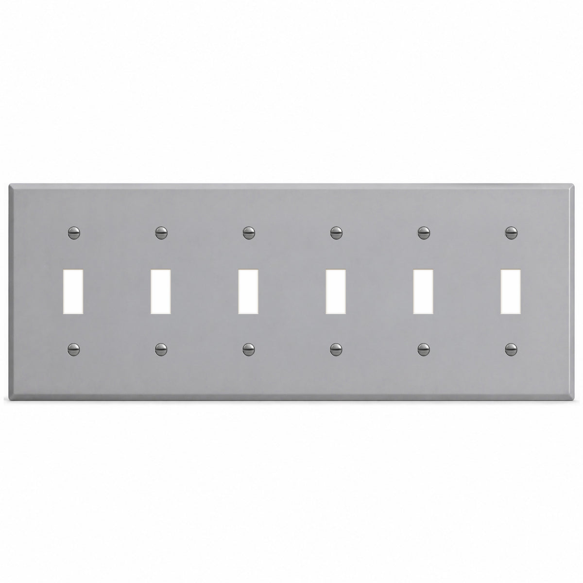 6-Gang, Standard Size, 6 Toggle Switches, Gray Semi-Gloss, Finish Metal Wall Plate Outlet Cover - Made in USA