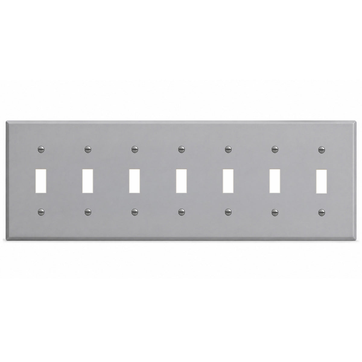 7-Gang, Standard Size, 7 Toggle Switch, Gray Semi-Gloss Finish Metal Wall Plate Outlet Cover - Made in USA