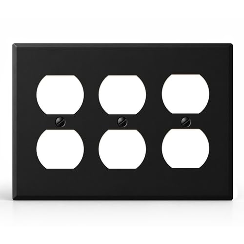 3-Gang, Standard Size, 3 Duplex Receptacles, Black Matte Finish Wall Plate Outlet Cover - Made in USA