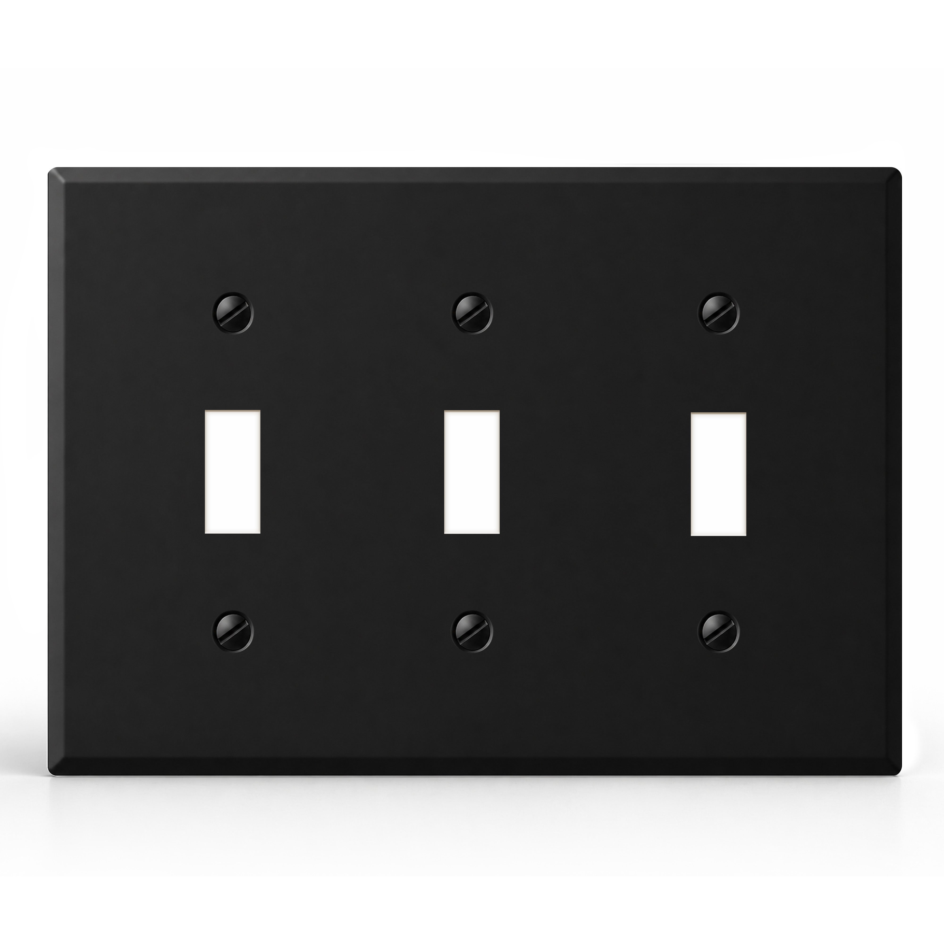 3-Gang, Standard Size, 3 Toggle Switches, Black Matte Finish Wall Plate Outlet Cover - Made in USA