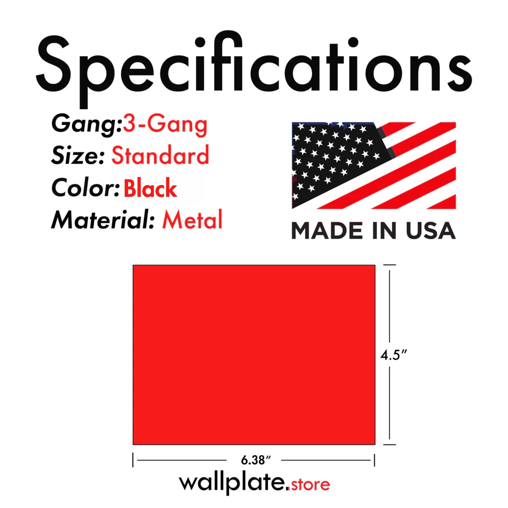 3-Gang, Standard Size, 3 Rocker/GFI, Black Matte Finish Wall Plate Outlet Cover - Made in USA