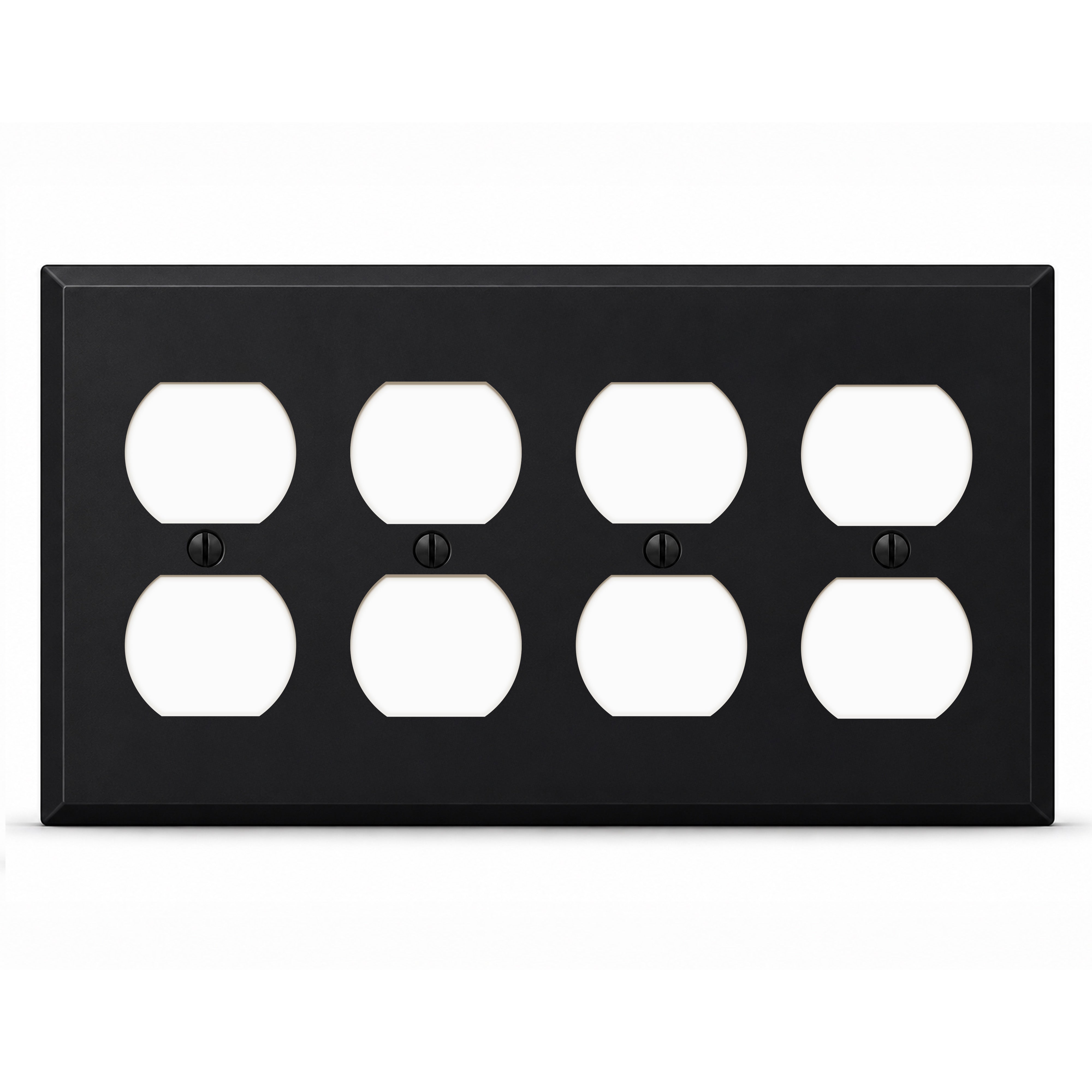 4-Gang, Standard Size, 4 Duplex Receptacles, Black Matte Finish Wall Plate Outlet Cover - Made in USA