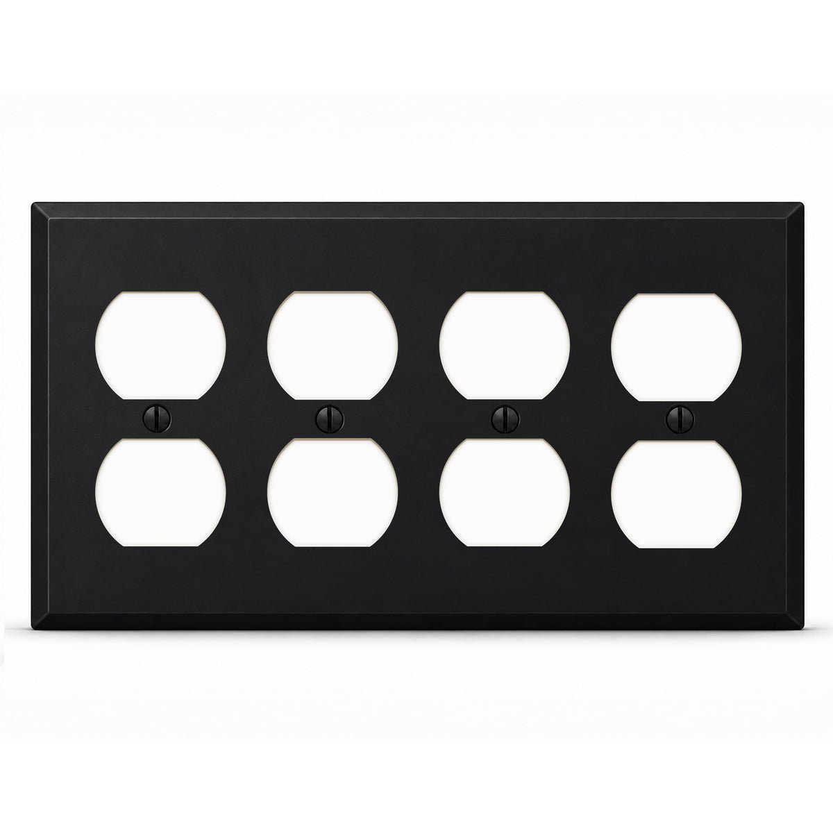 4-Gang, Standard Size, 4 Duplex Receptacles, Black Matte Finish Wall Plate Outlet Cover - Made in USA