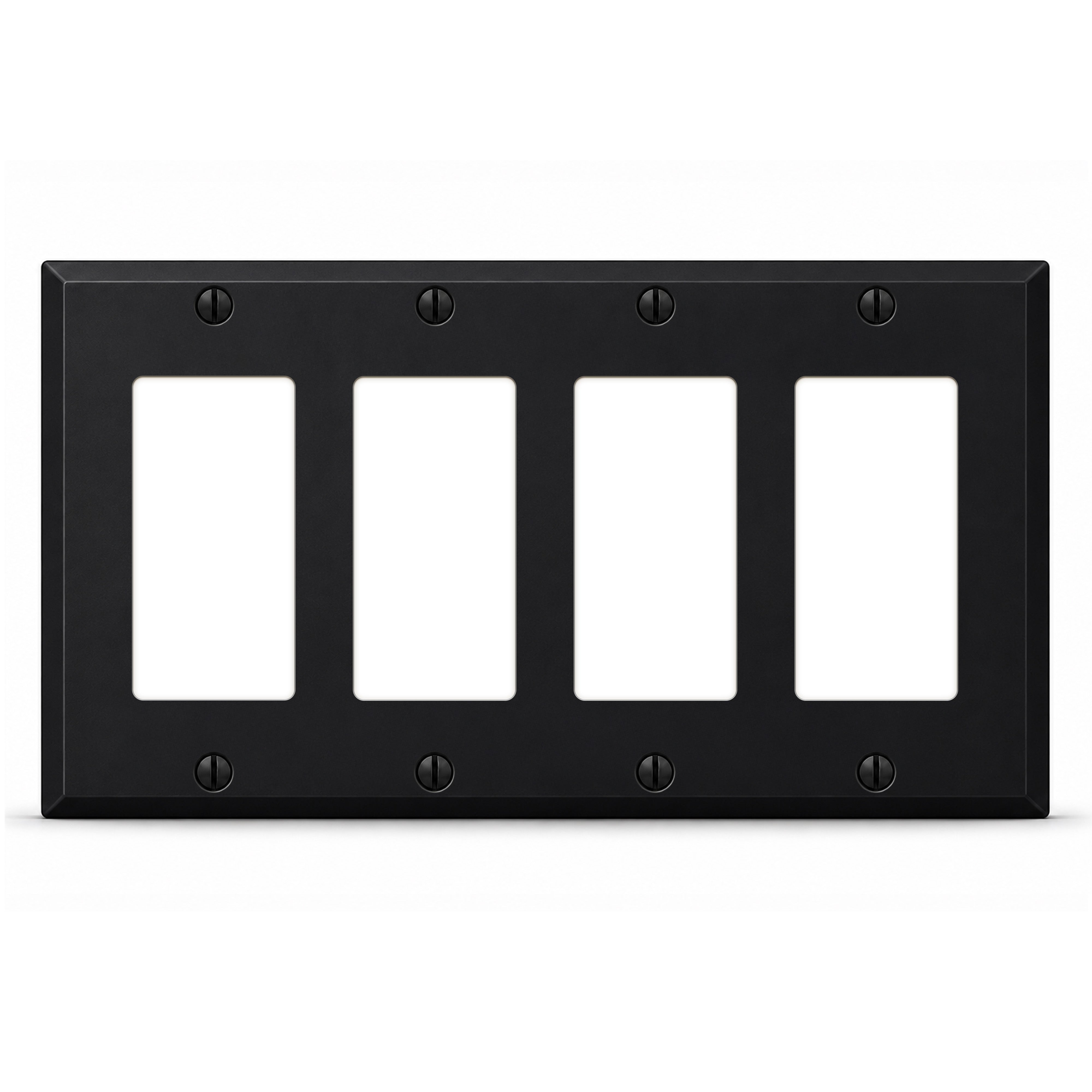 4-Gang, Standard Size, 4 Rocker/GFI, Black Matte Finish Wall Plate Outlet Cover - Made in USA