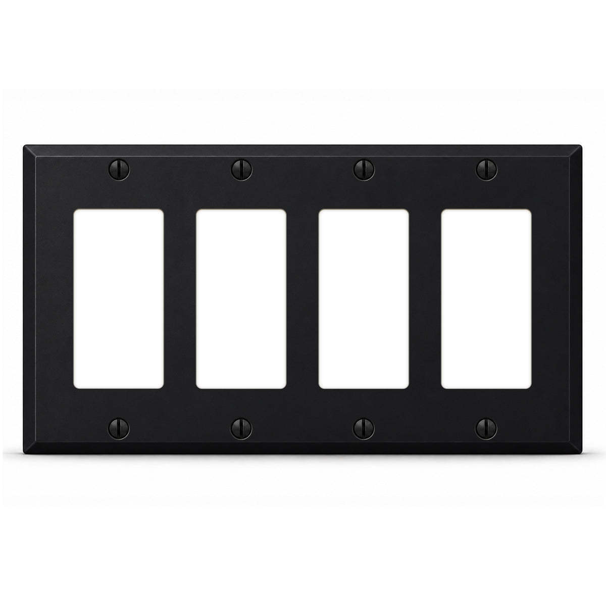 4-Gang, Standard Size, 4 Rocker/GFI, Black Matte Finish Wall Plate Outlet Cover - Made in USA