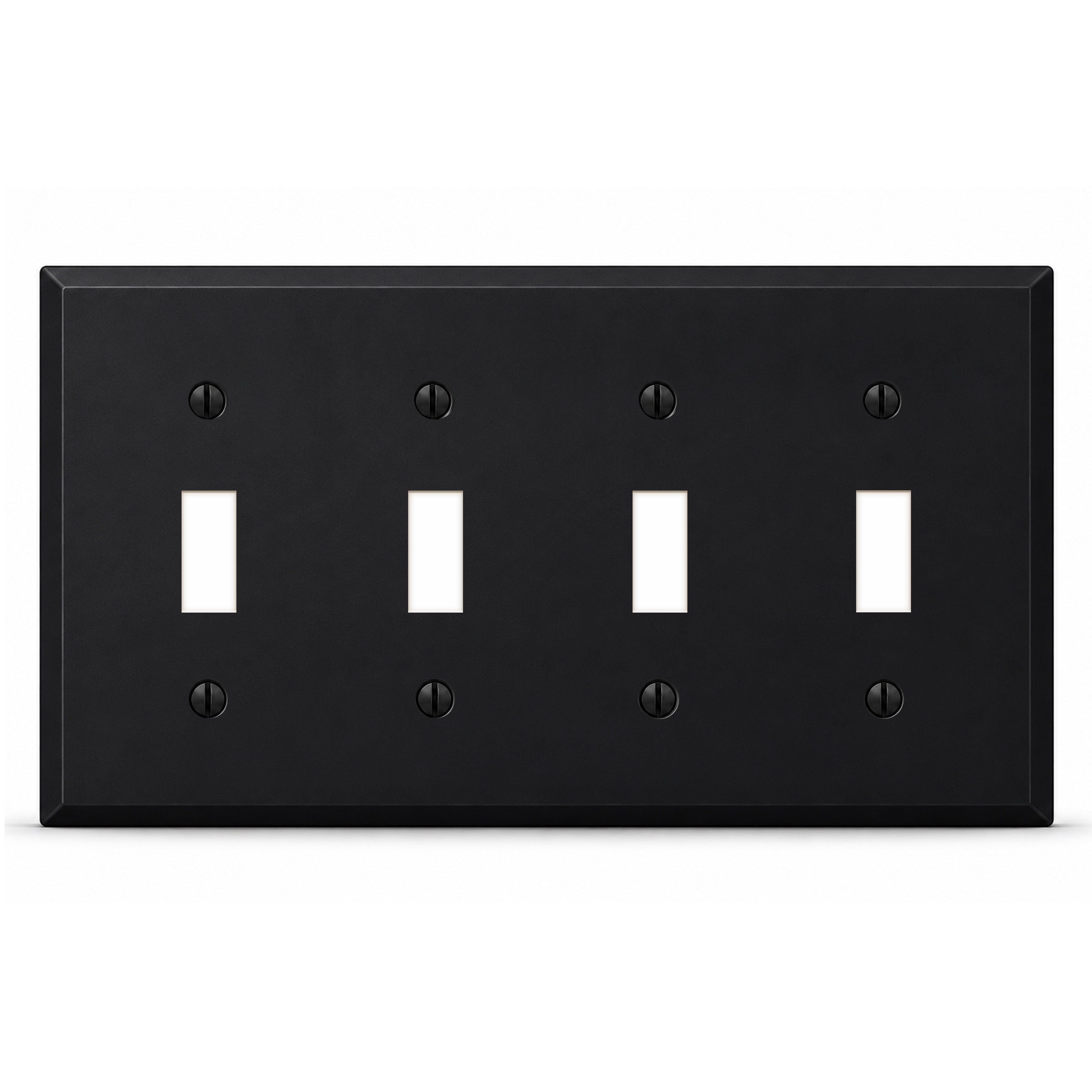 4-Gang, Standard Size, 4 Toggle Switches, Black Matte Finish Wall Plate Outlet Cover - Made in USA