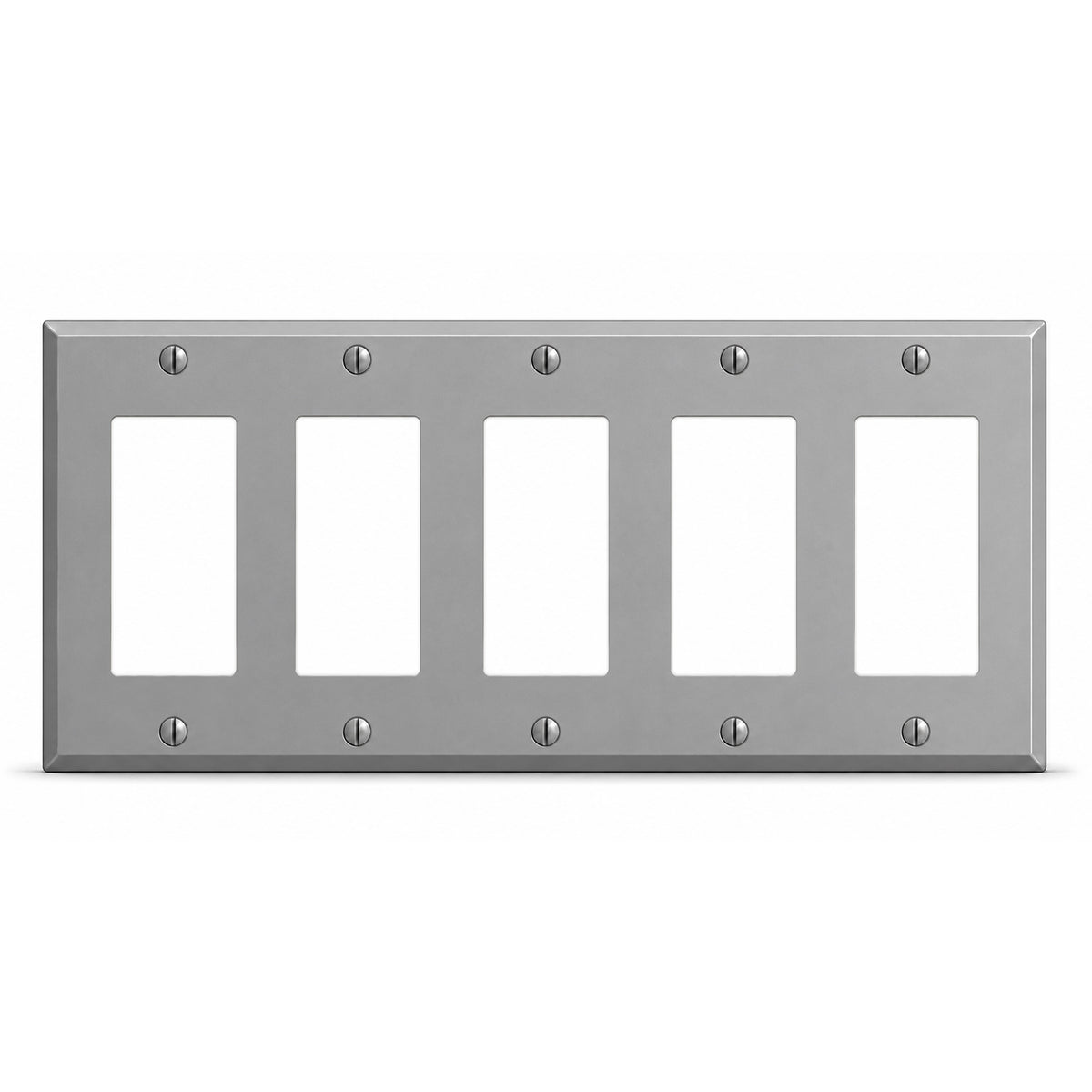 5-Gang, Standard Size, 5 GFI/Block Duplex Openings, Gray Semi-Gloss Finish, Painted Metal Wall Plate Outlet Cover - Made in USA
