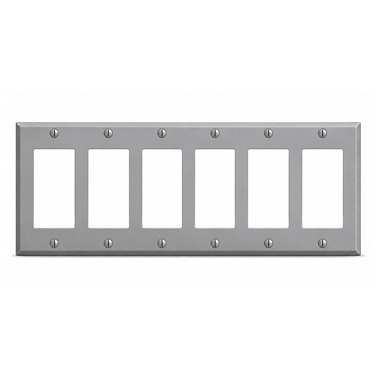6-Gang, Standard Size, 6 GFI/Block Duplex Openings, Gray Semi-Gloss Finish, Painted Metal Wall Plate Outlet Cover - Made in USA