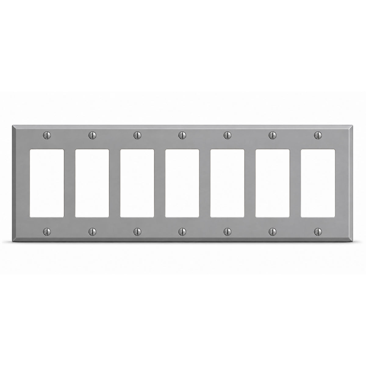 7-Gang, Standard Size, 7 GFI/Block Duplex Openings, Gray Semi-Gloss Finish, Painted Metal Wall Plate Outlet Cover - Made in USA