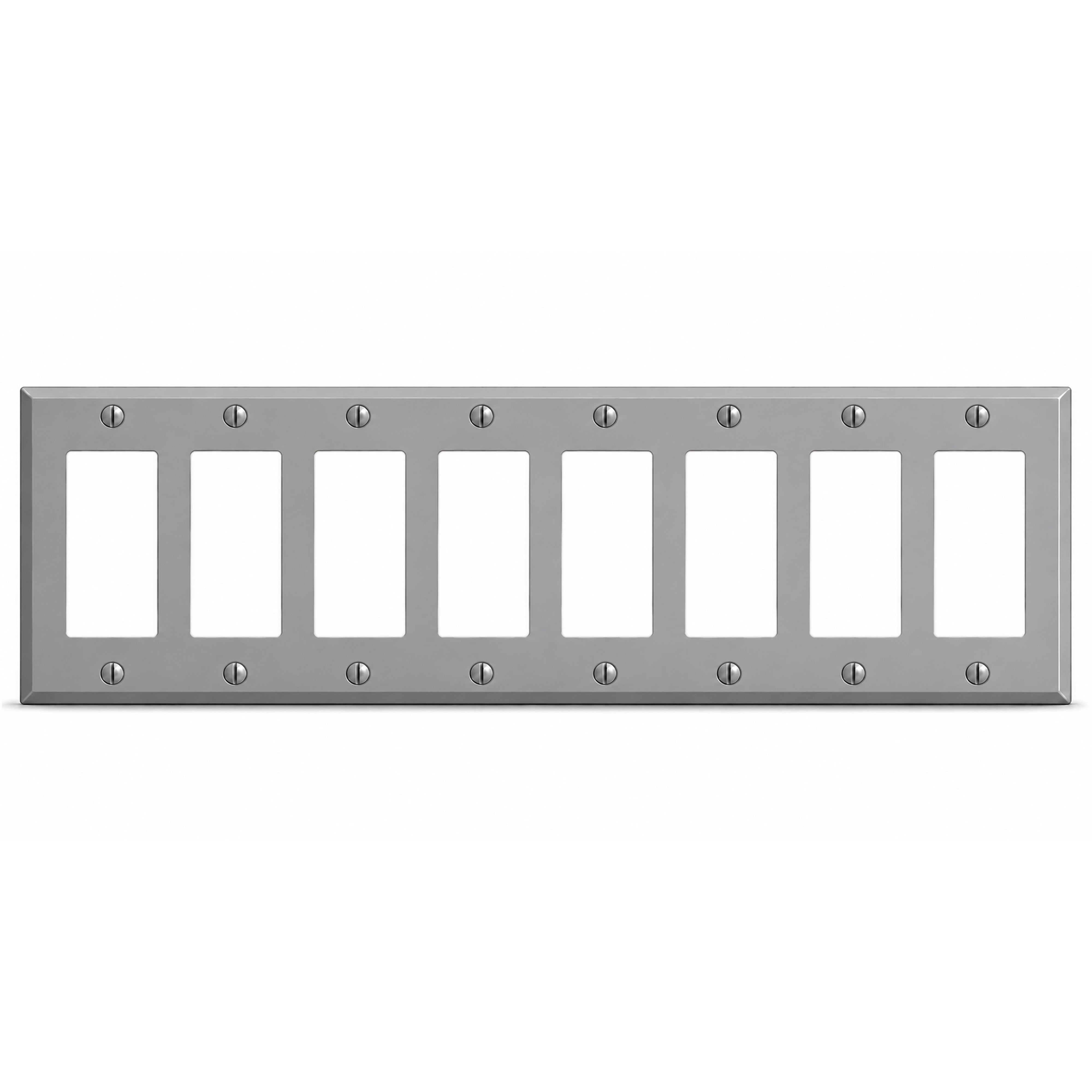8-Gang, Standard Size, 8 GFI/Block Duplex Openings, Gray Semi-Gloss Finish, Painted Metal Wall Plate Outlet Cover - Made in USA