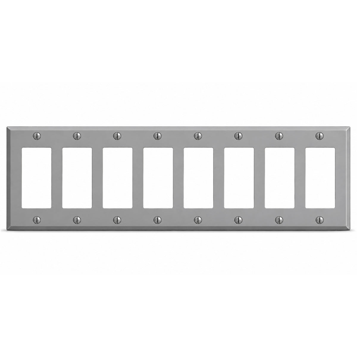 8-Gang, Standard Size, 8 GFI/Block Duplex Openings, Gray Semi-Gloss Finish, Painted Metal Wall Plate Outlet Cover - Made in USA