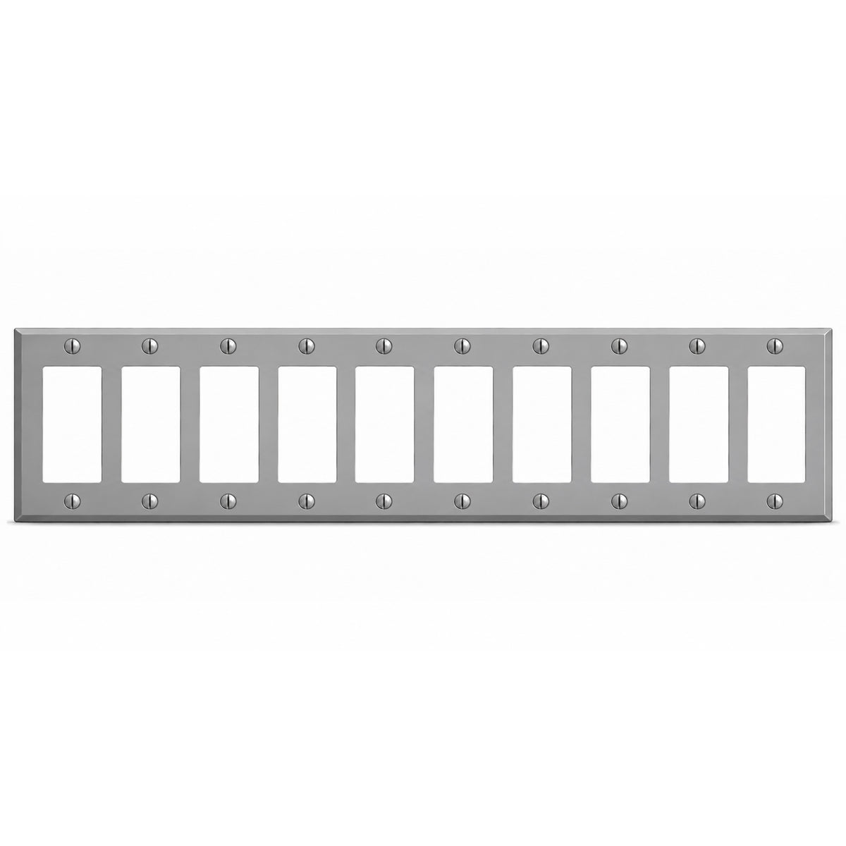 10-Gang, Standard Size, 10 GFI/Block Duplex Openings, Gray Semi-Gloss Finish, Painted Metal Wall Plate Outlet Cover - Made in USA